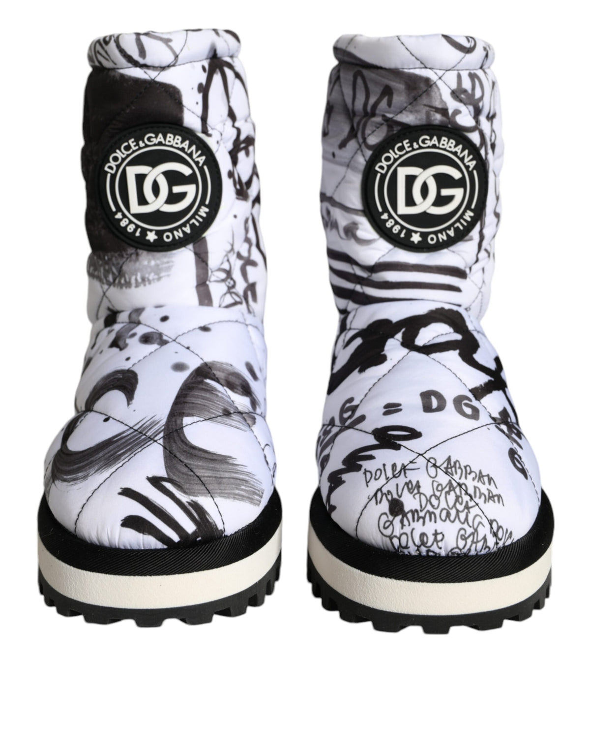Dolce & Gabbana White Padded Logo Print Mid Calf Boots Women's Shoes