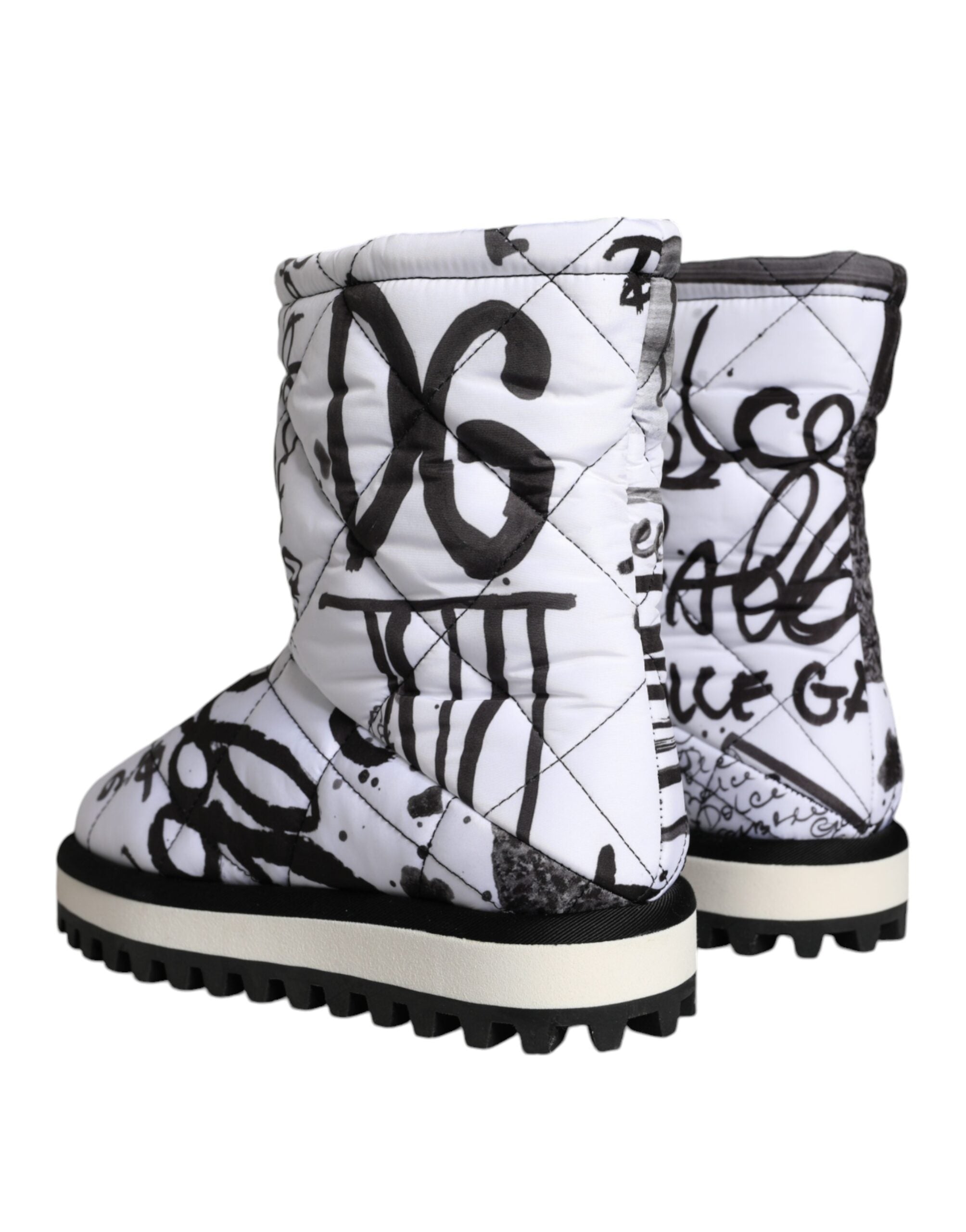 Dolce & Gabbana White Padded Logo Print Mid Calf Boots Women's Shoes