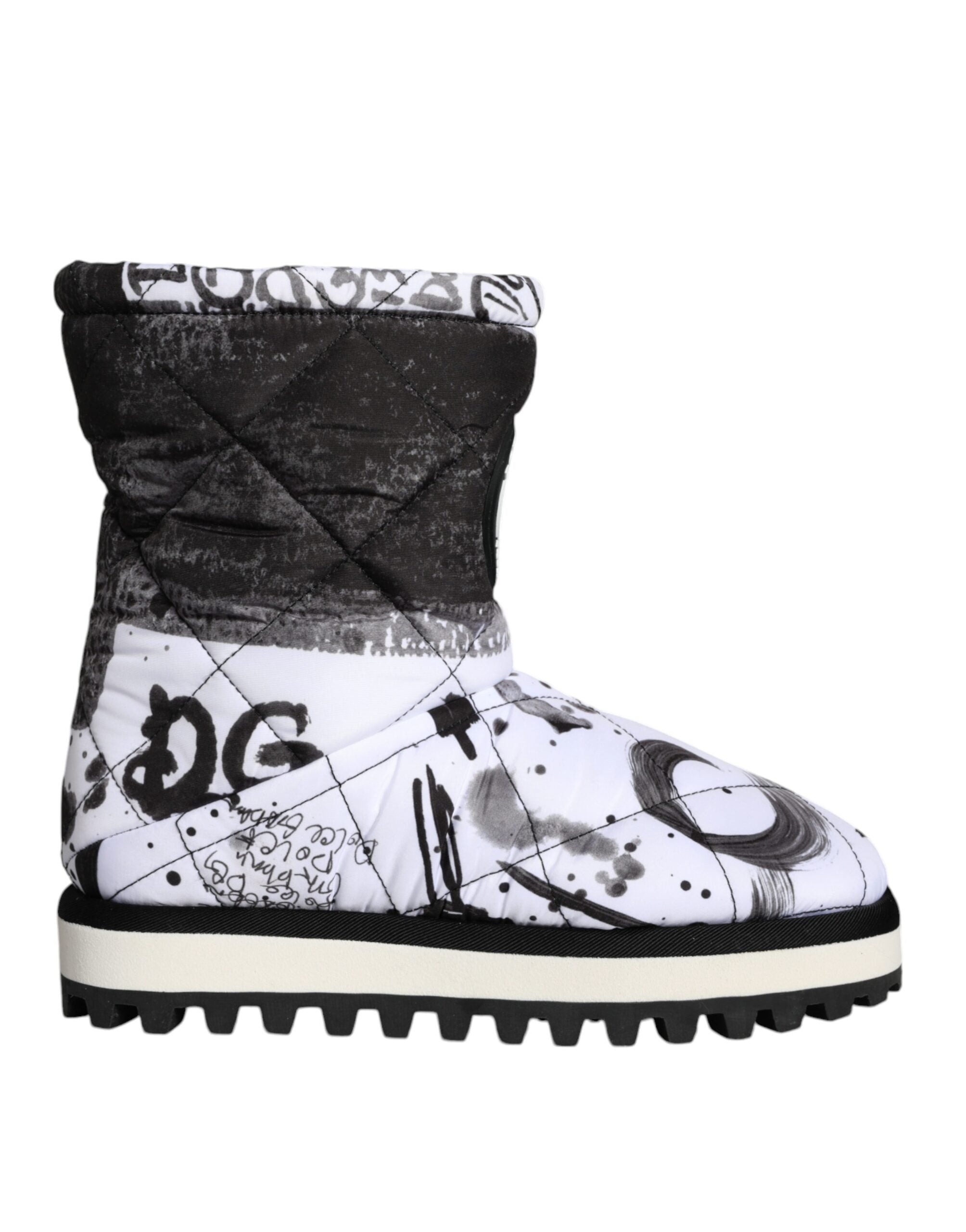 Dolce & Gabbana White Padded Logo Print Mid Calf Boots Women's Shoes