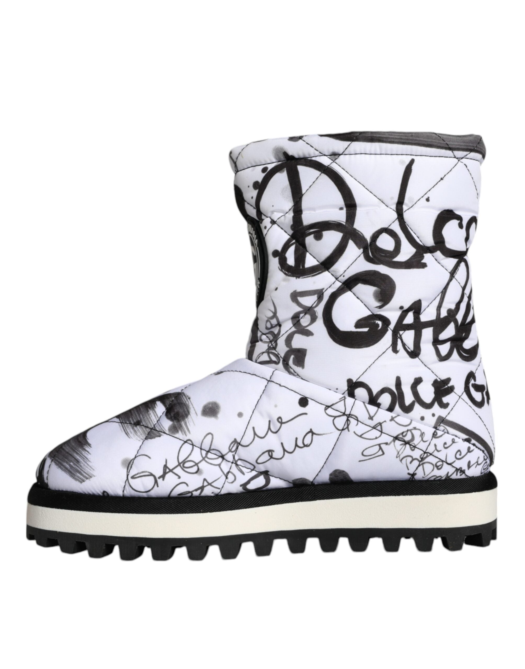 Dolce & Gabbana White Padded Logo Print Mid Calf Boots Women's Shoes