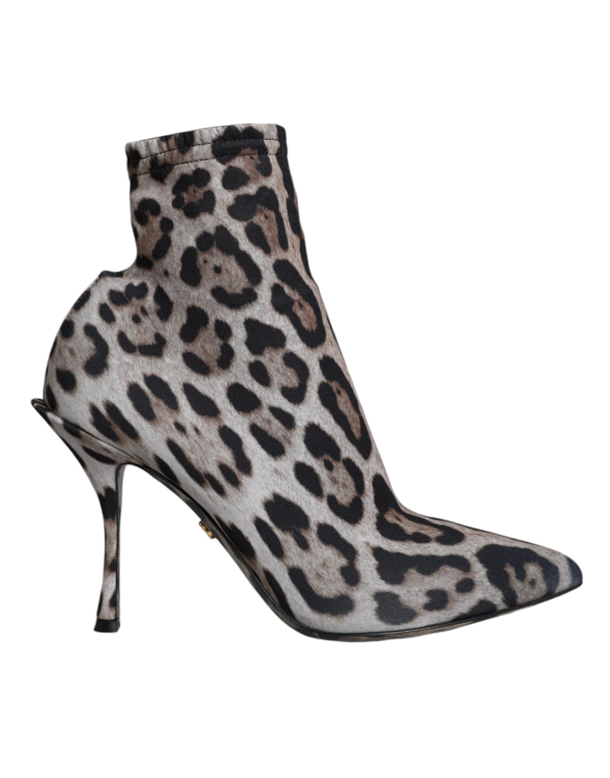 Dolce & Gabbana Gray Leopard Stretch Heels Ankle Boots Women's Shoes