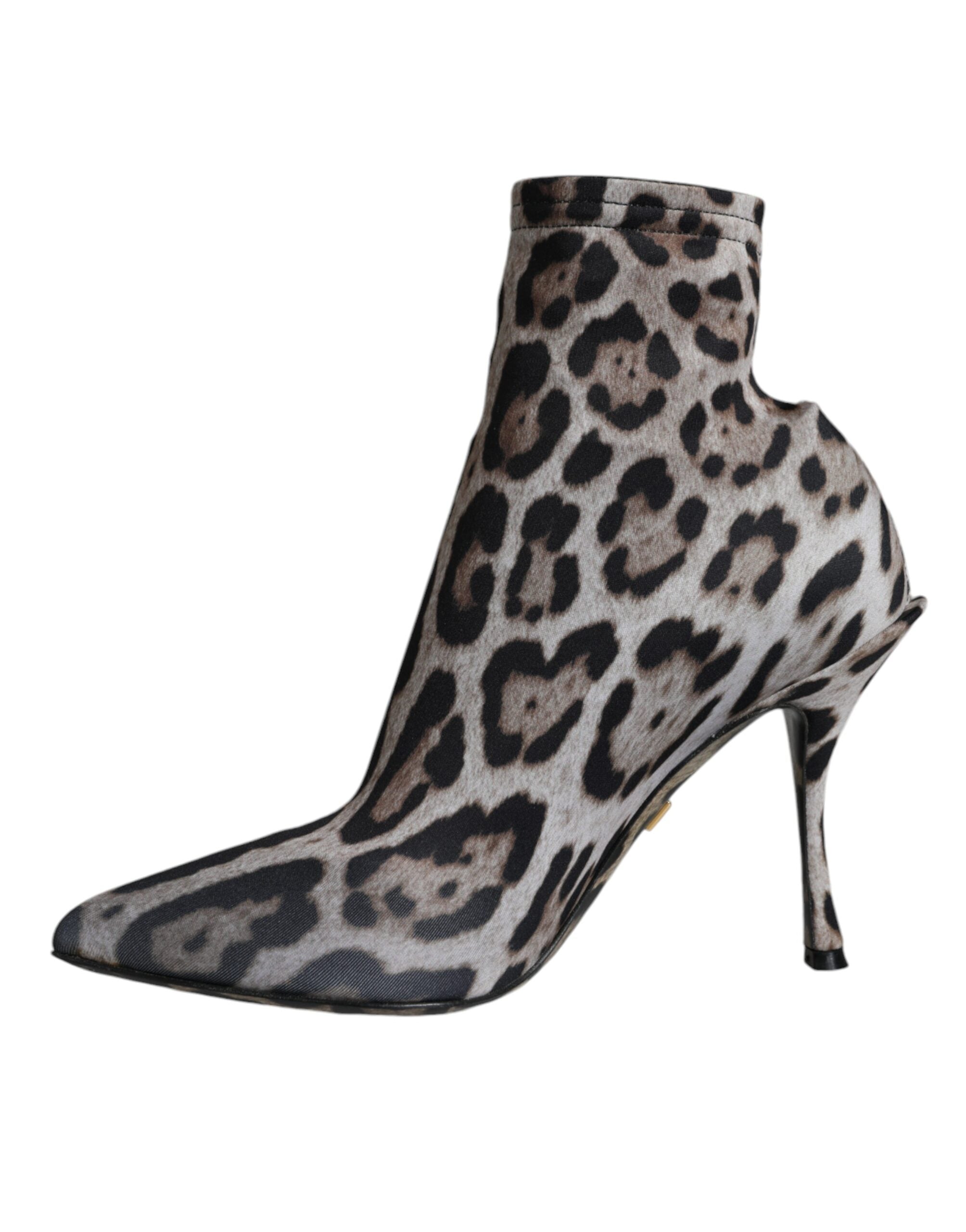 Dolce & Gabbana Gray Leopard Stretch Heels Ankle Boots Women's Shoes