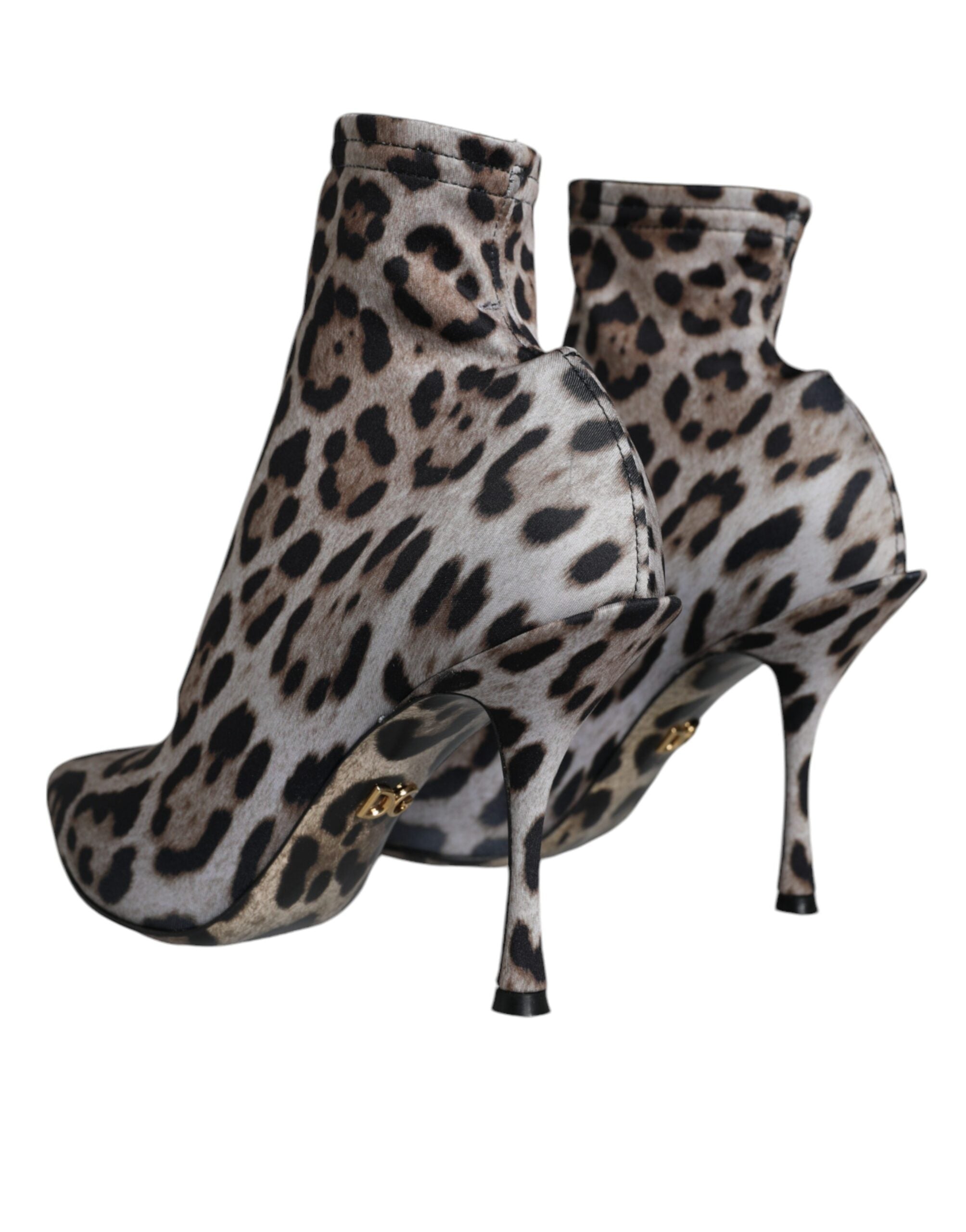 Dolce & Gabbana Gray Leopard Stretch Heels Ankle Boots Women's Shoes