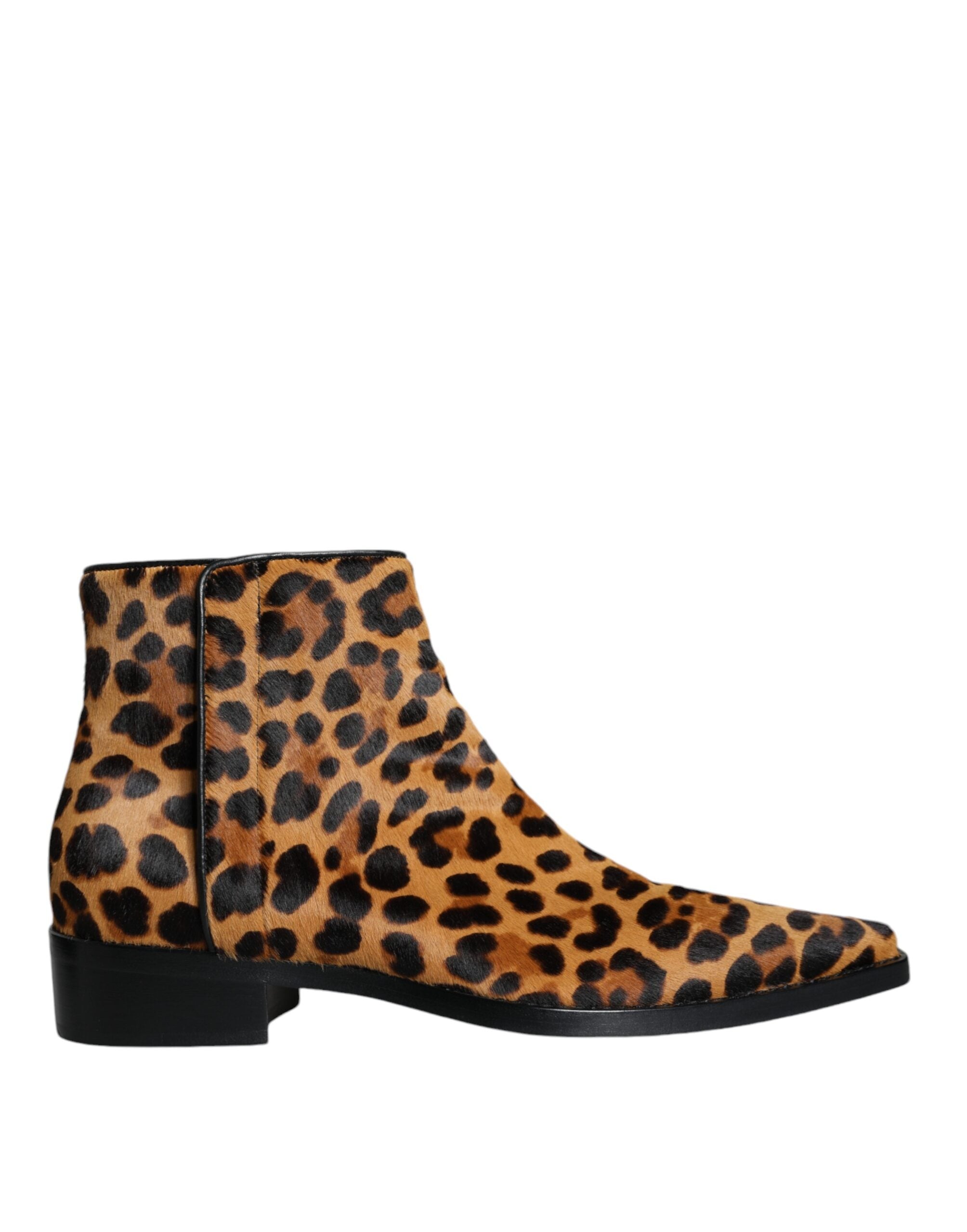 Dolce & Gabbana Brown Leopard Calf Fur Ankle Boots Women's Shoes