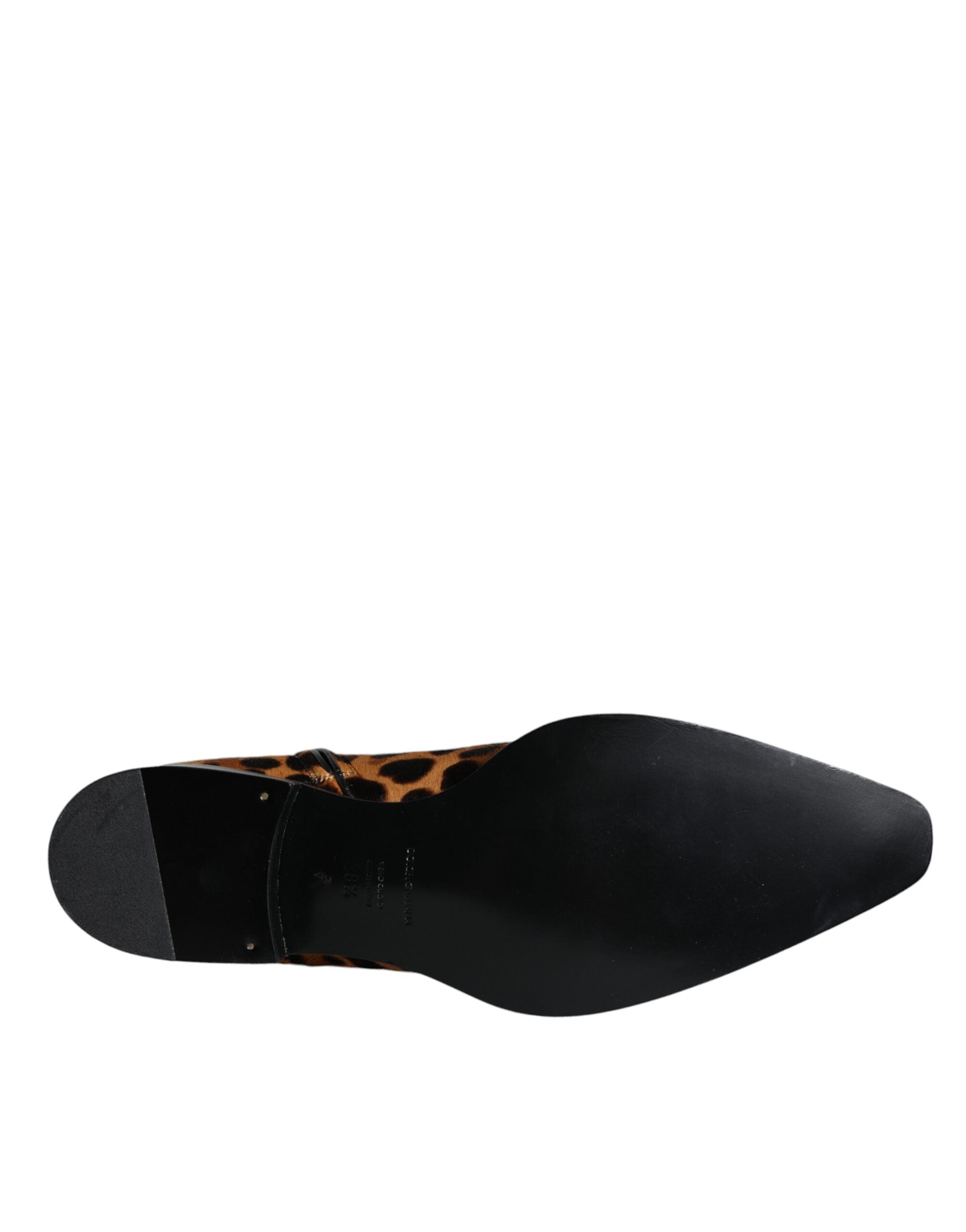 Dolce & Gabbana Brown Leopard Calf Fur Ankle Boots Women's Shoes