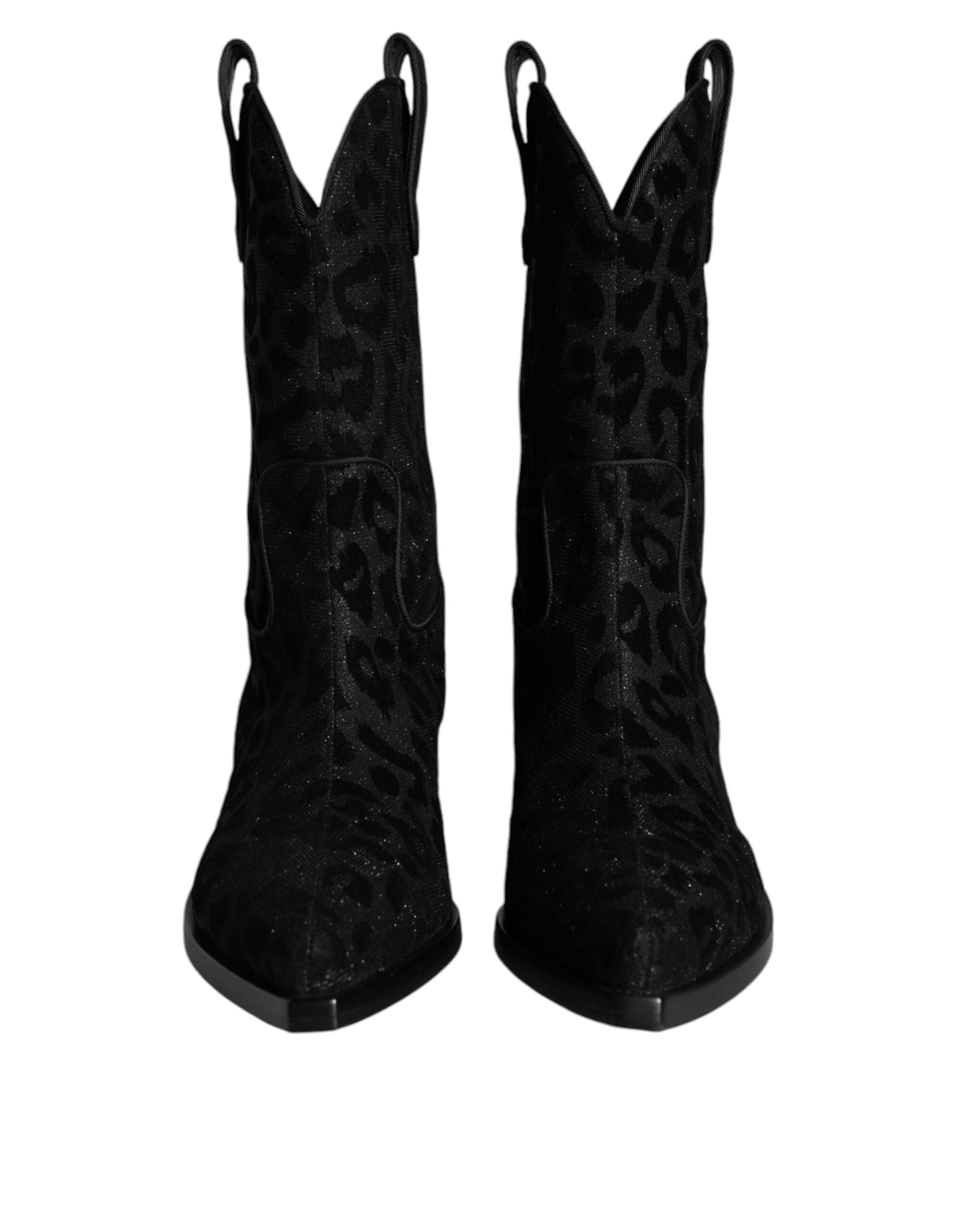 Dolce & Gabbana Black Gray Leopard Cowboy Boots Women's Shoes