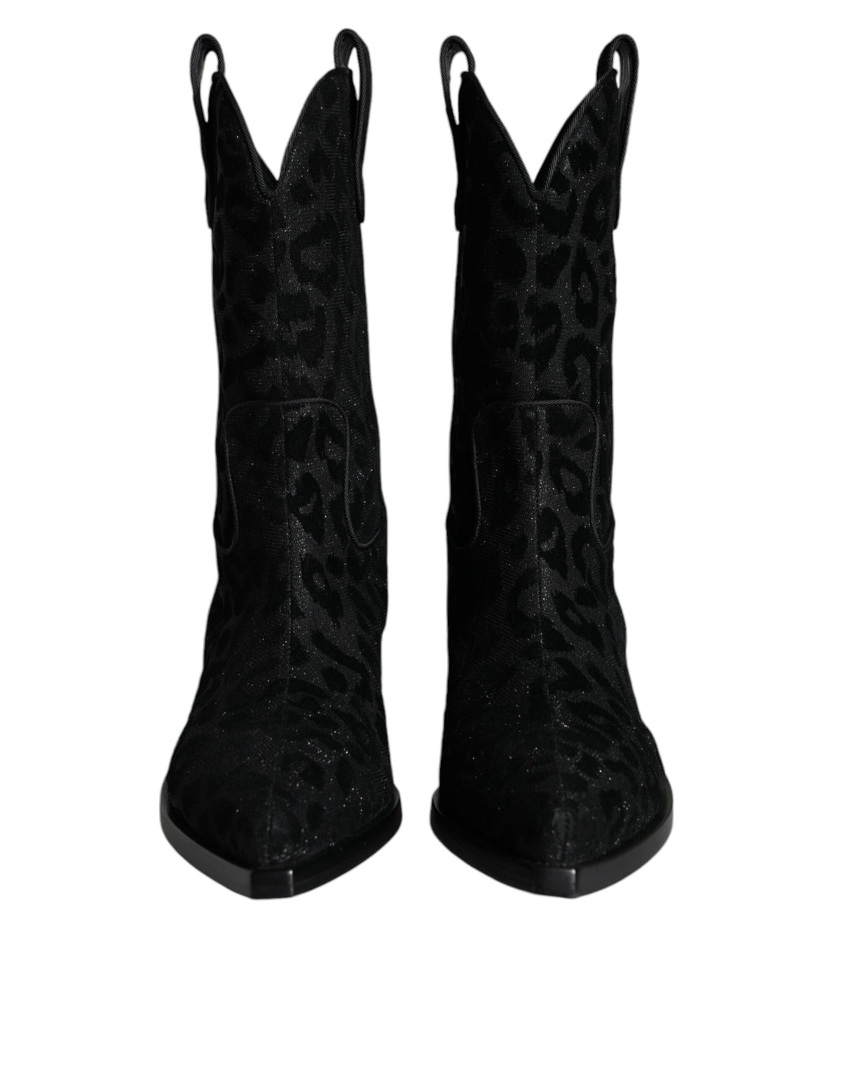 Dolce & Gabbana Black Gray Leopard Cowboy Boots Women's Shoes
