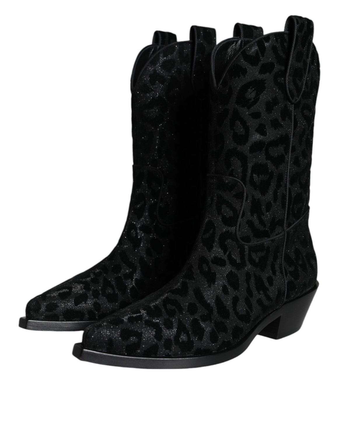 Dolce & Gabbana Black Gray Leopard Cowboy Boots Women's Shoes