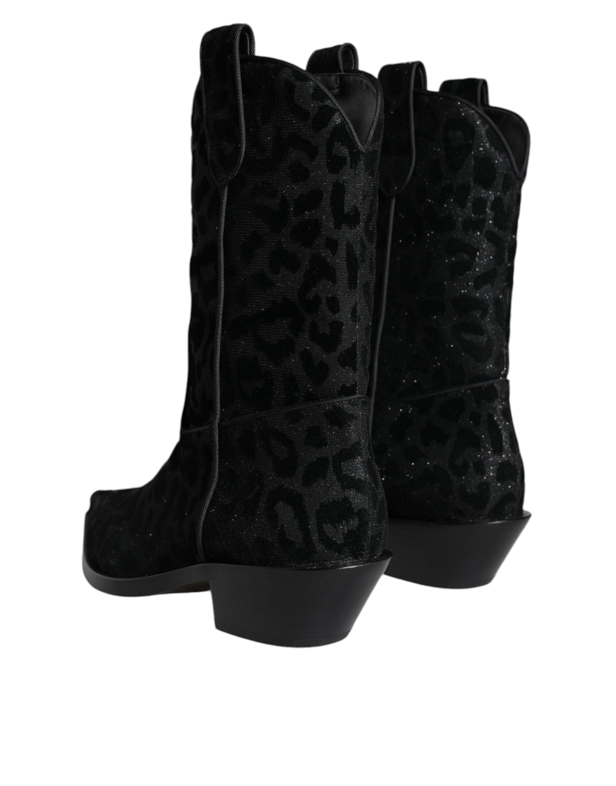 Dolce & Gabbana Black Gray Leopard Cowboy Boots Women's Shoes