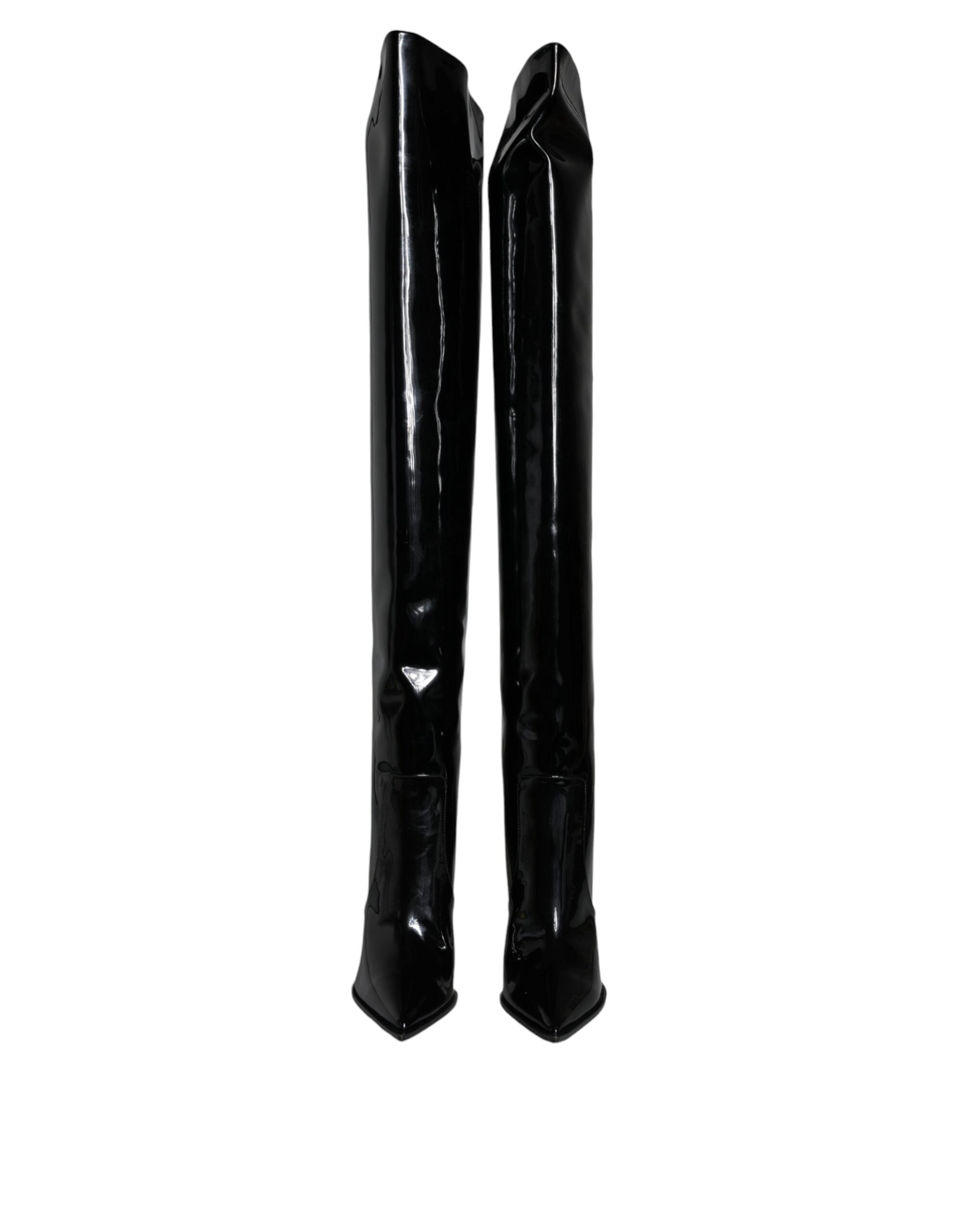 Dolce & Gabbana Black Patent Leather Knee High Boots Women's Shoes (Pre-Owned)