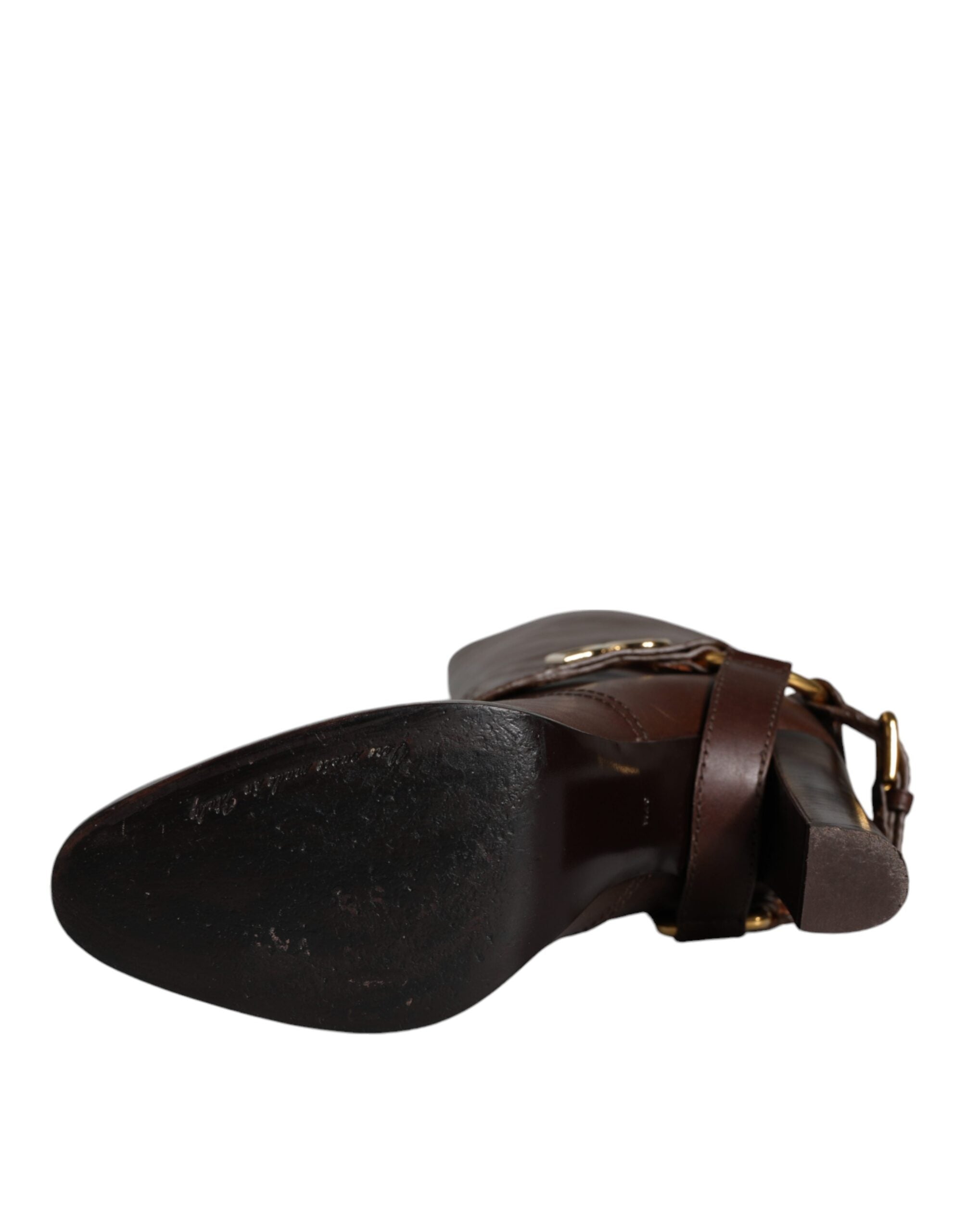 Dolce & Gabbana Brown Leather Gold Tone Logo High Boots Women's Shoes (Pre-Owned)