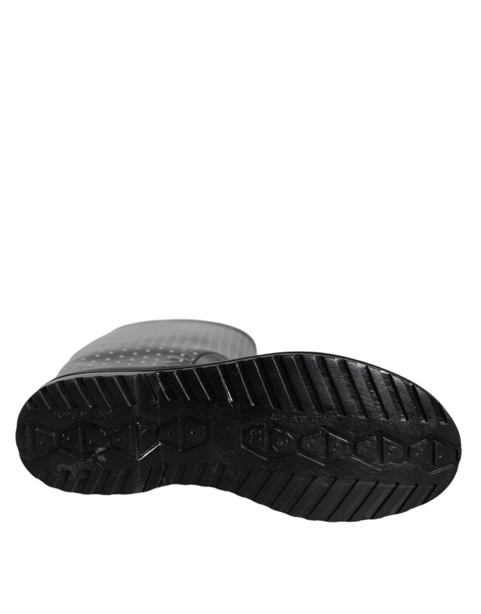 Dolce & Gabbana Black Polka Dot Rubber Knee High Boots Women's Shoes