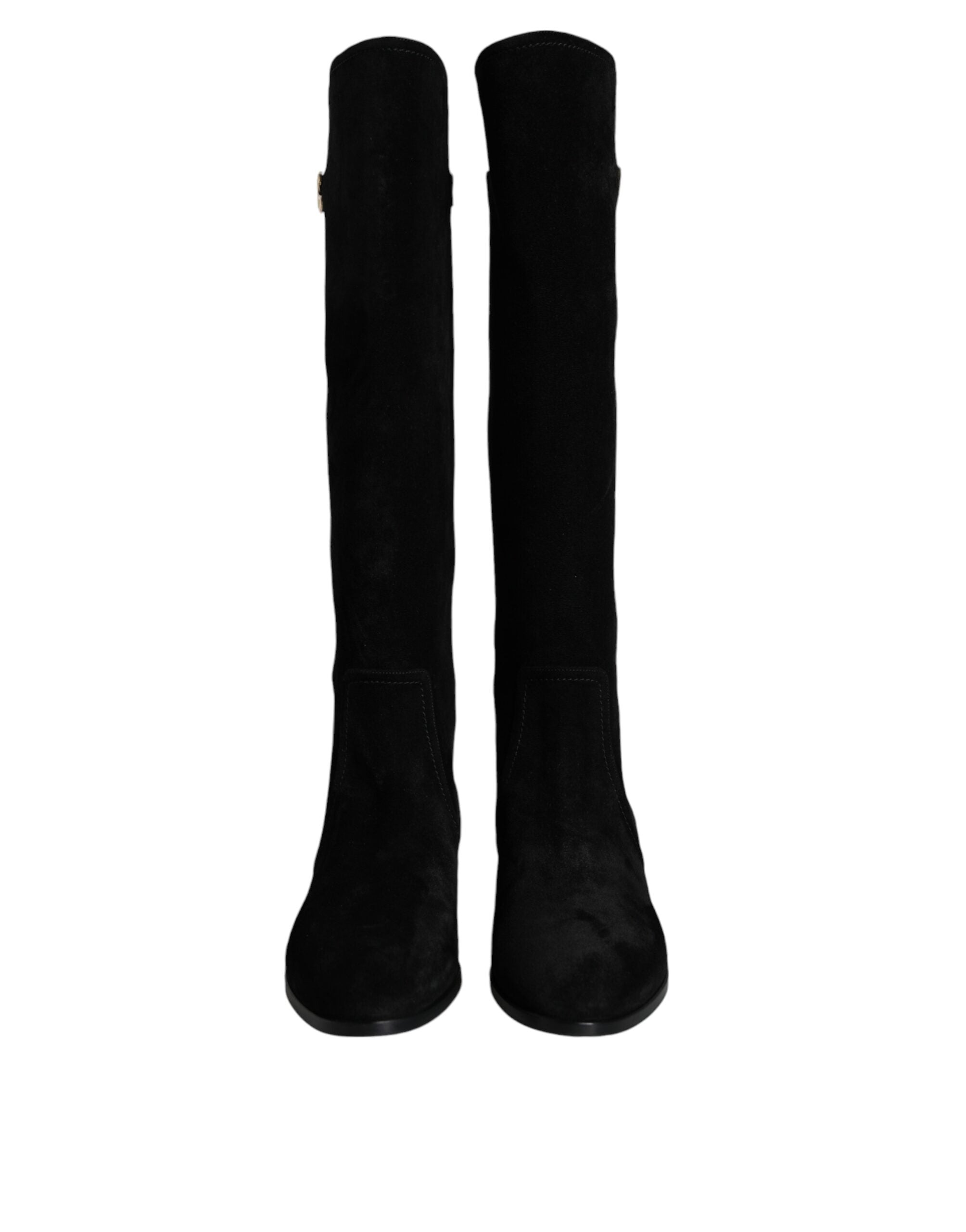 Dolce & Gabbana Black Suede Leather Knee High Boots Women's Shoes