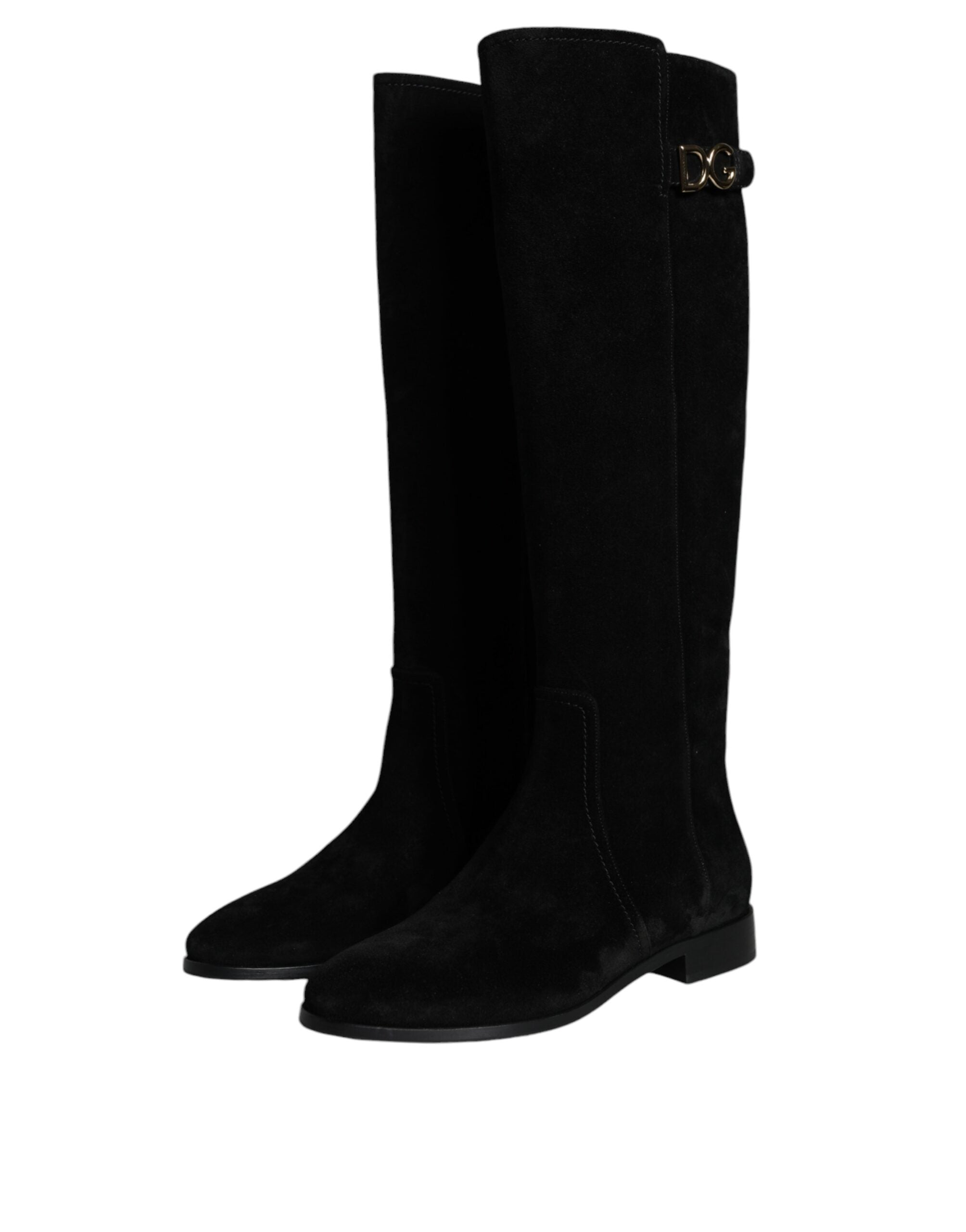 Dolce & Gabbana Black Suede Leather Knee High Boots Women's Shoes