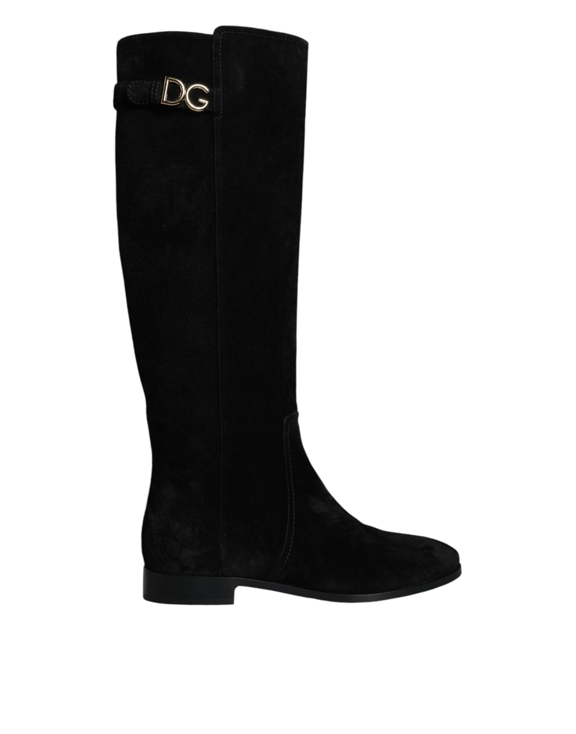Dolce & Gabbana Black Suede Leather Knee High Boots Women's Shoes