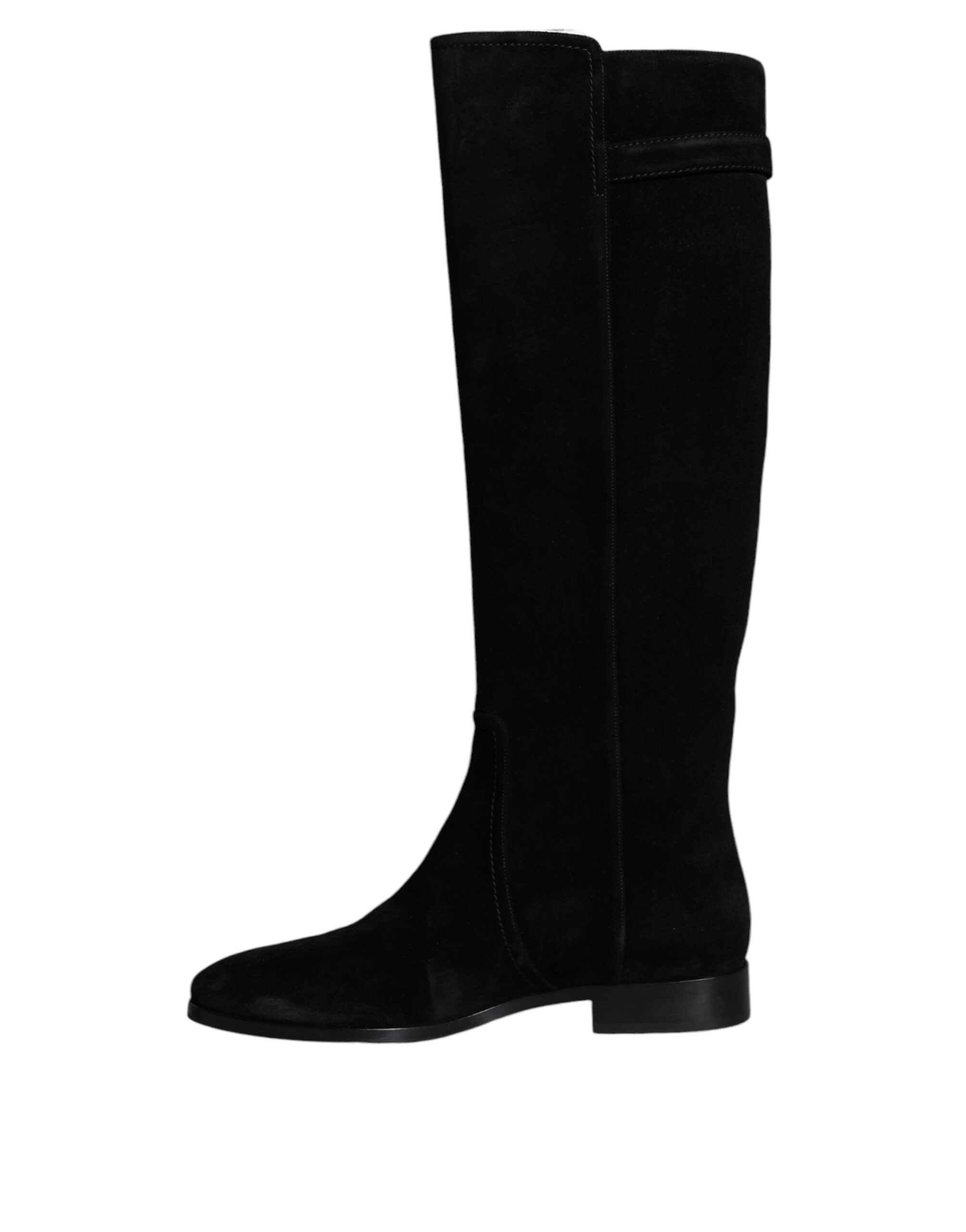Dolce & Gabbana Black Suede Leather Knee High Boots Women's Shoes