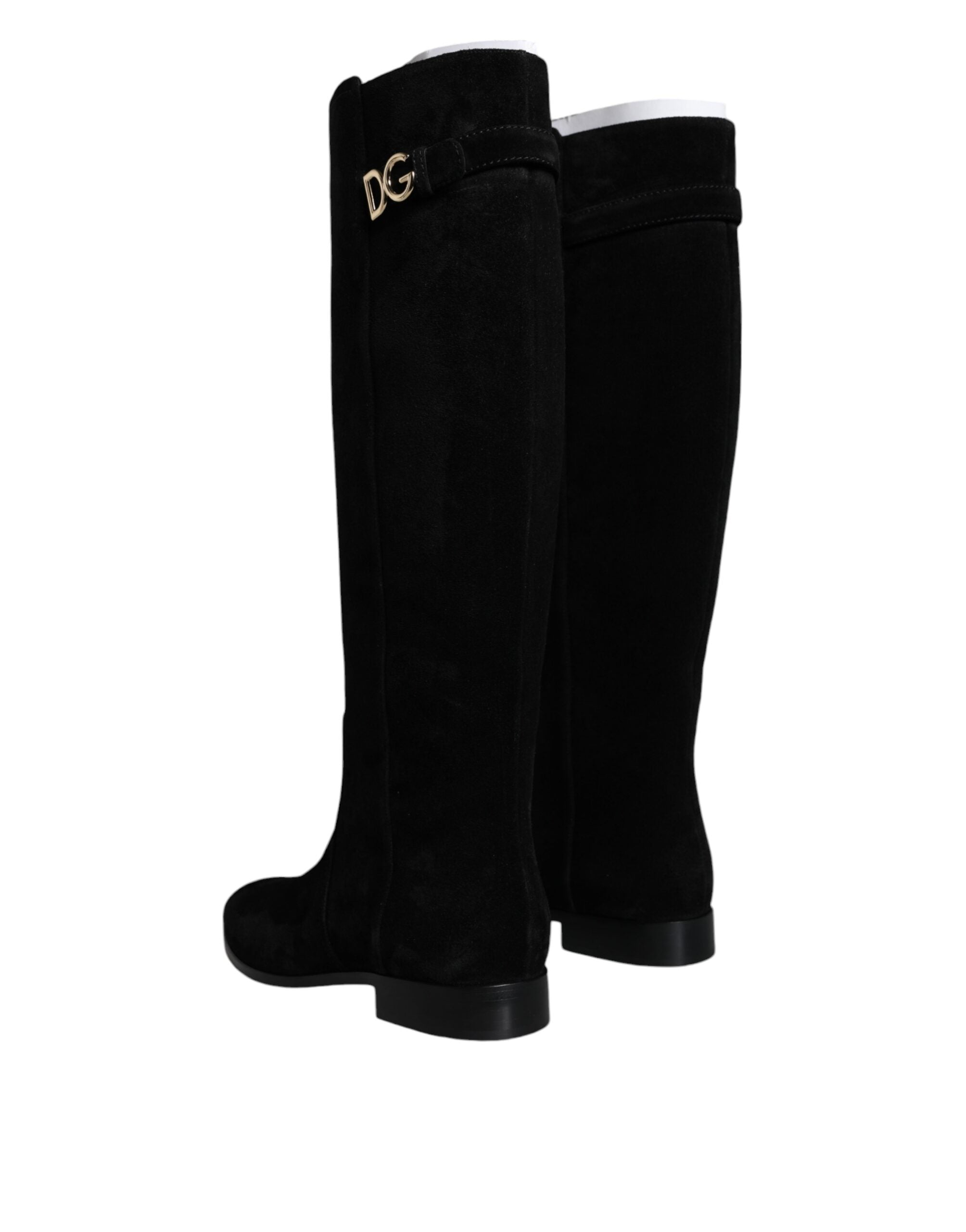 Dolce & Gabbana Black Suede Leather Knee High Boots Women's Shoes