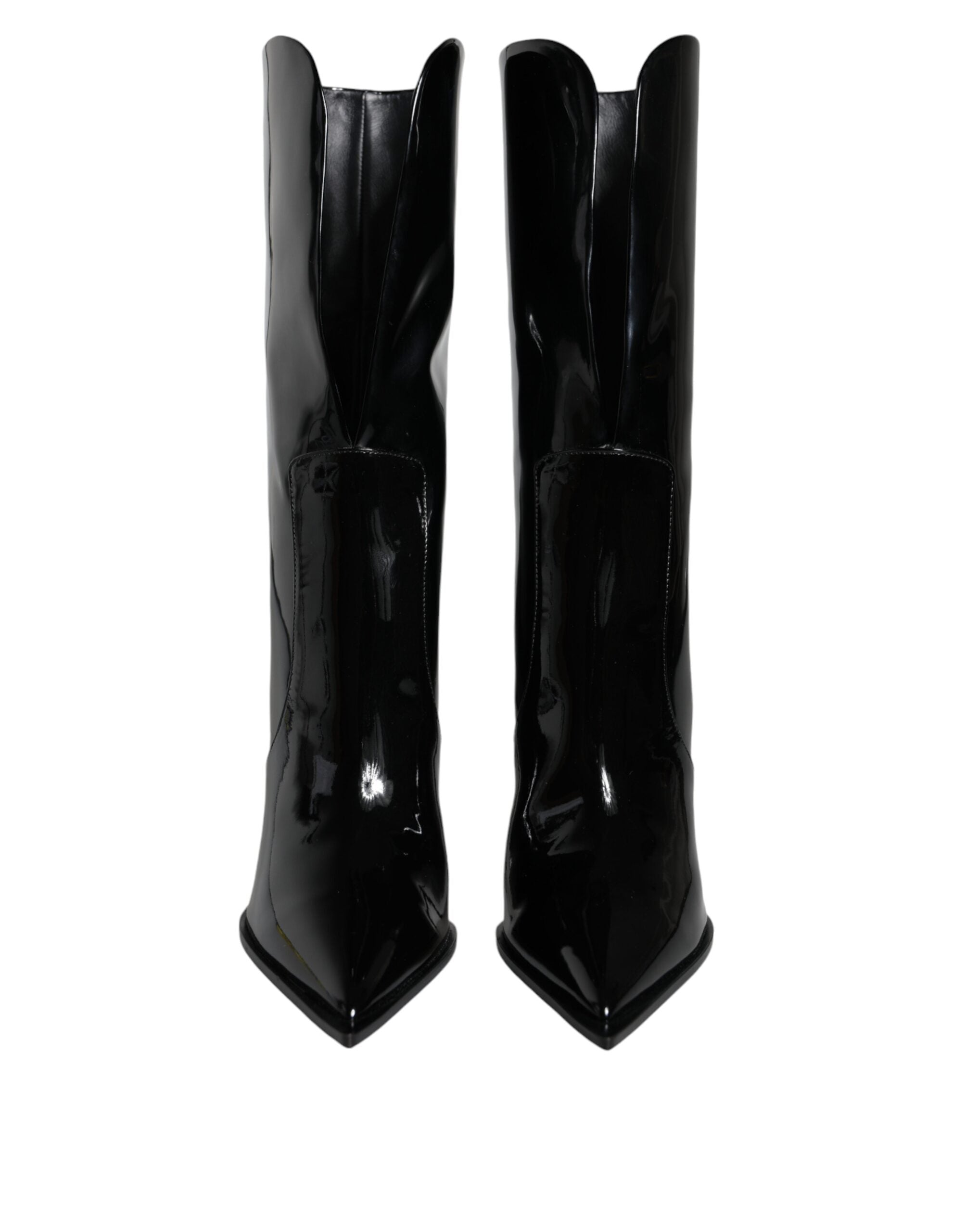 Dolce & Gabbana Black Patent Leather Mid Calf Boots Women's Shoes