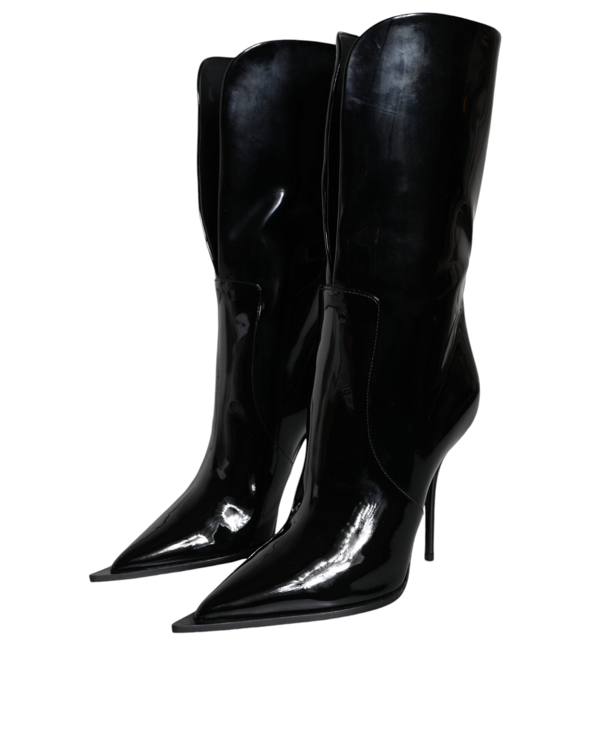 Dolce & Gabbana Black Patent Leather Mid Calf Boots Women's Shoes