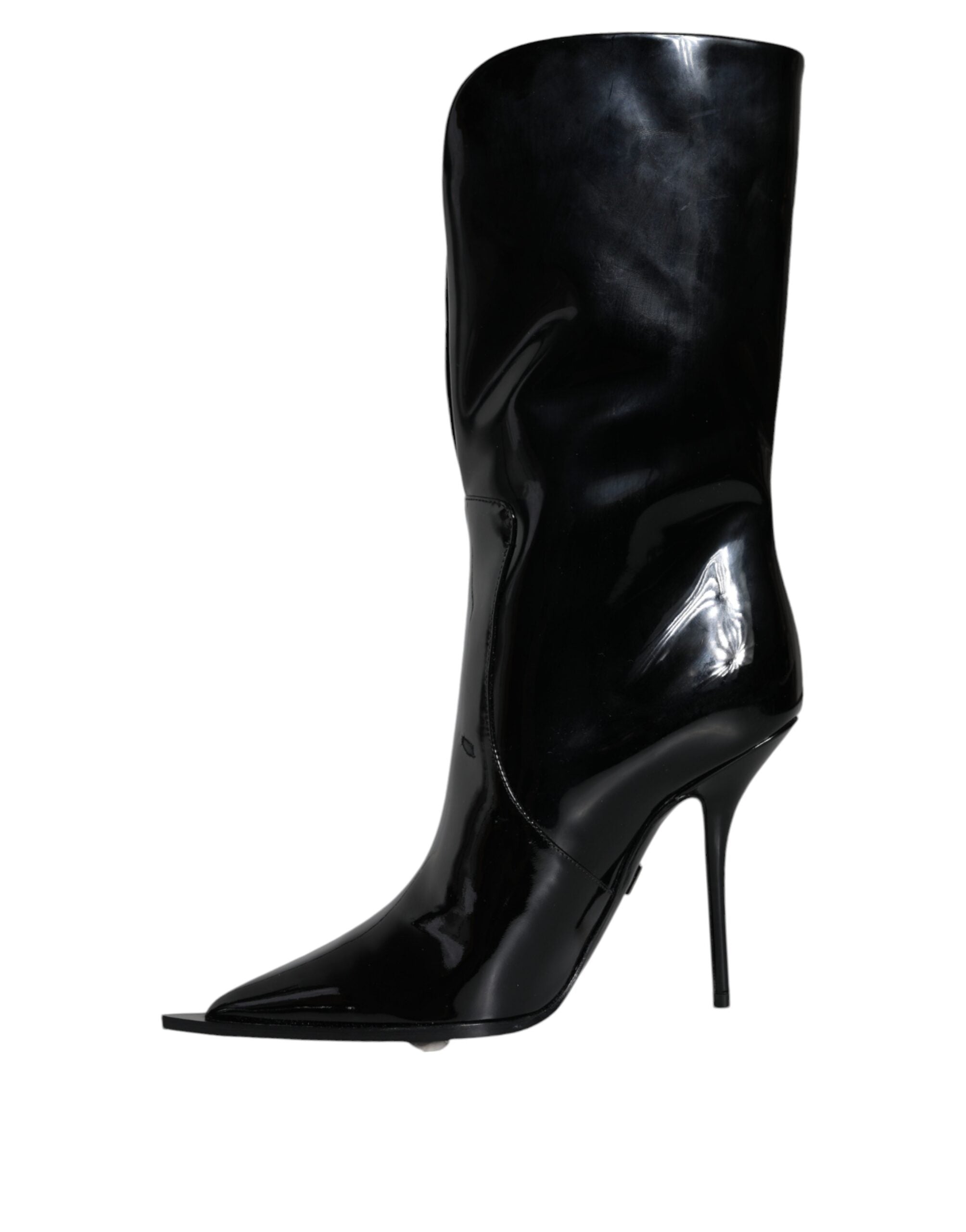 Dolce & Gabbana Black Patent Leather Mid Calf Boots Women's Shoes