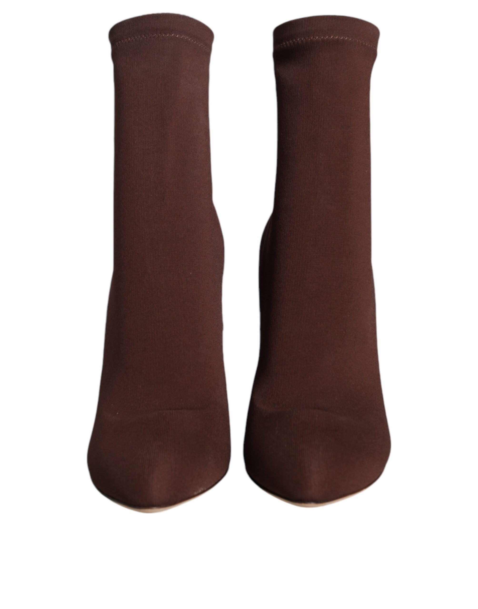 Dolce & Gabbana Brown Stiletto Heels Socks Ankle Boots Women's Shoes