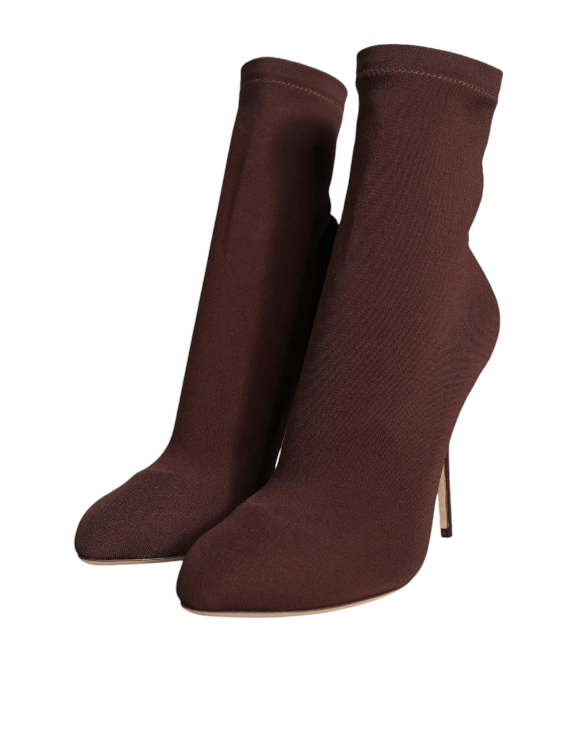 Dolce & Gabbana Brown Stiletto Heels Socks Ankle Boots Women's Shoes
