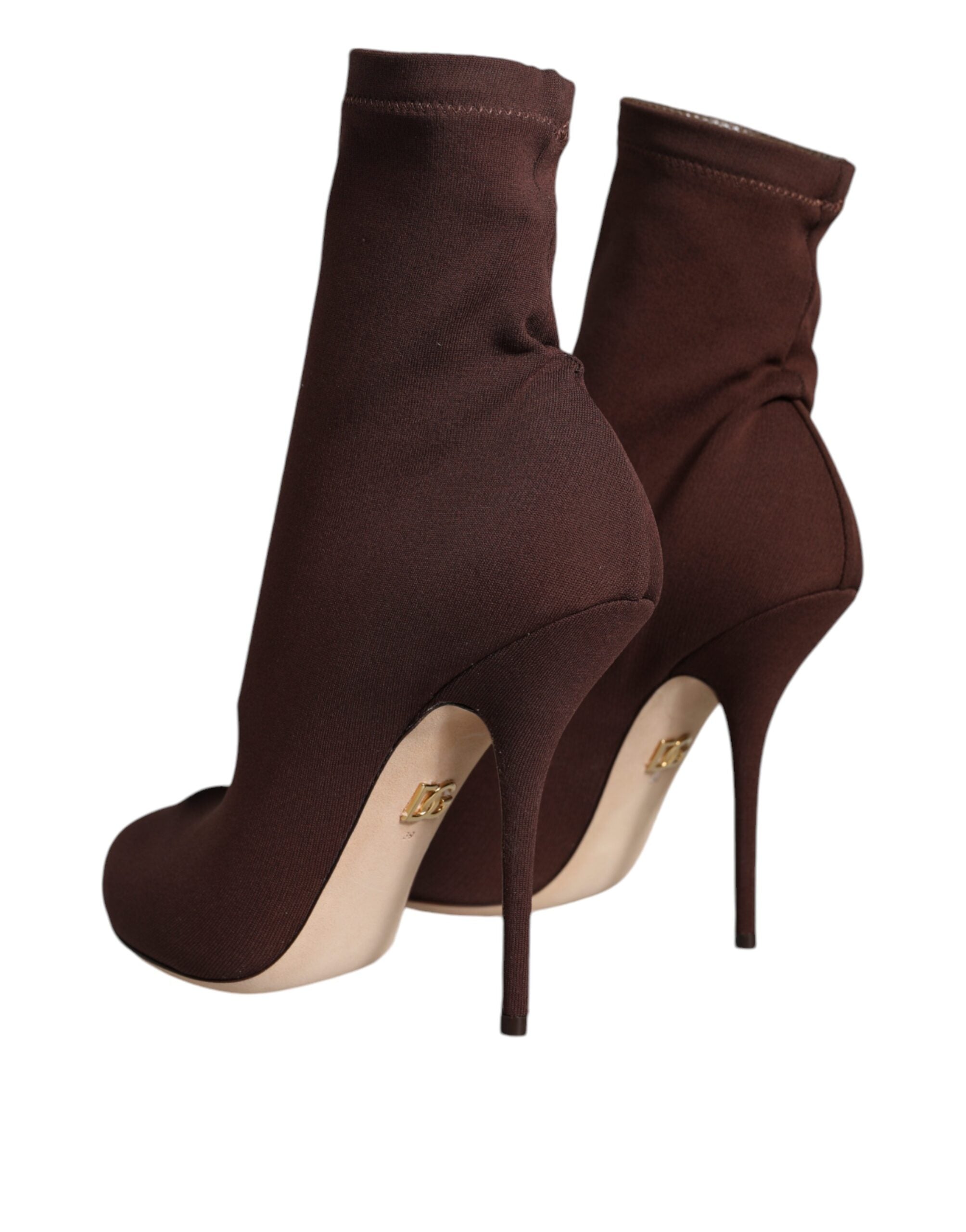 Dolce & Gabbana Brown Stiletto Heels Socks Ankle Boots Women's Shoes