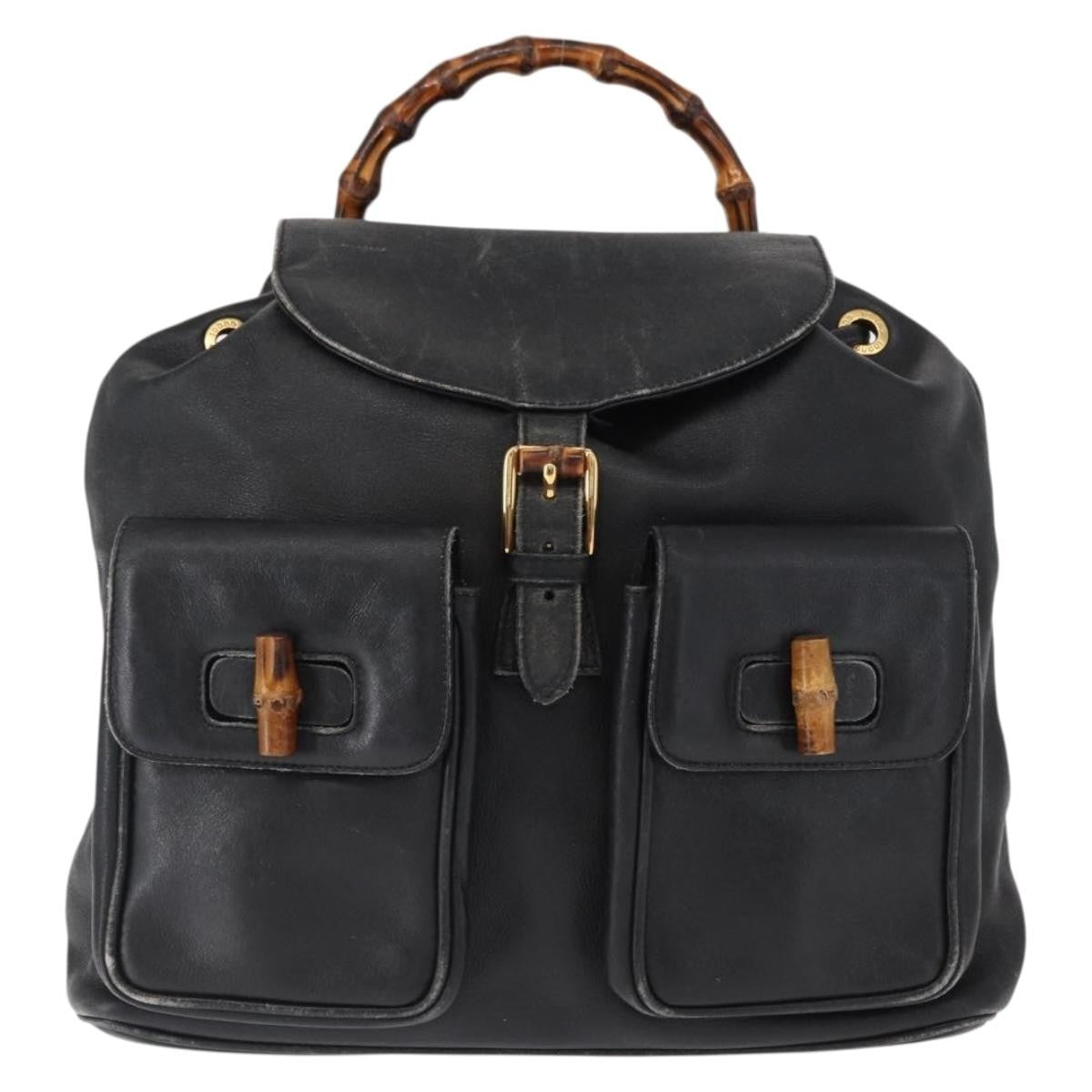 Gucci Vintage Bamboo Leather Black Leather Backpack Bag (Pre-Owned)