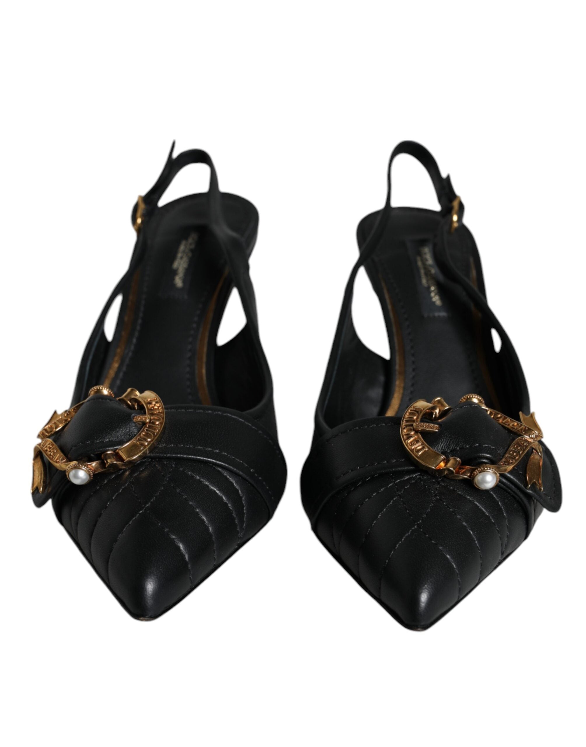 Dolce & Gabbana Black Devotion Leather Heels Slingback Shoes (Pre-Owned)