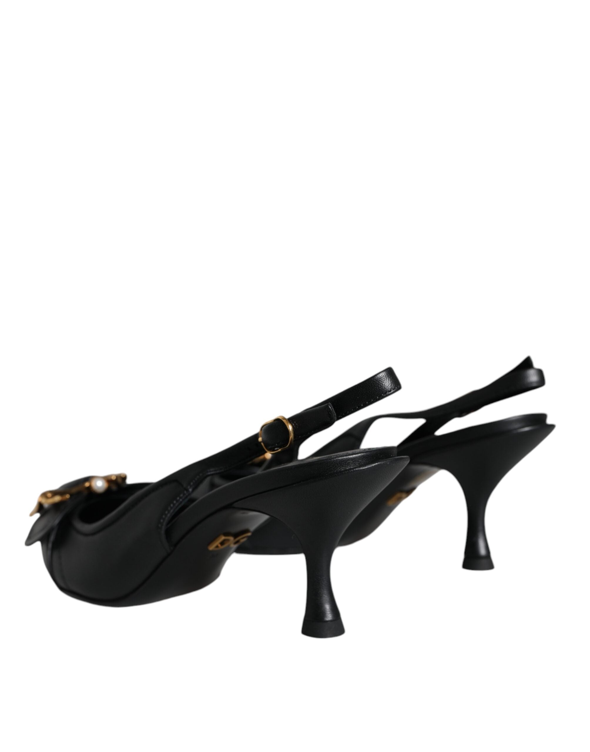 Dolce & Gabbana Black Devotion Leather Heels Slingback Shoes (Pre-Owned)