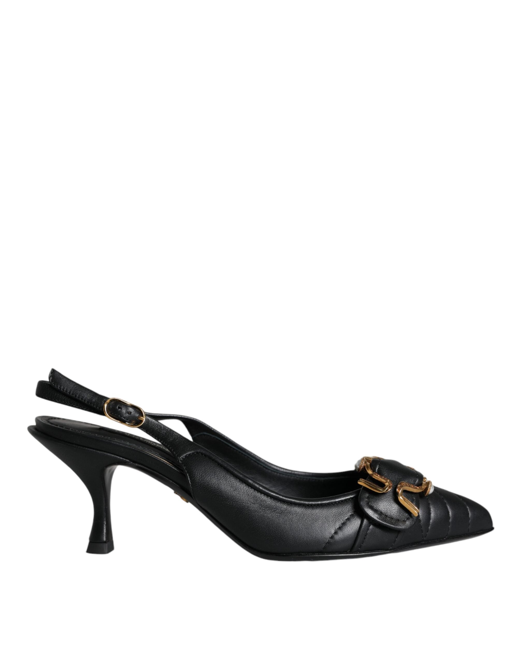 Dolce & Gabbana Black Devotion Leather Heels Slingback Shoes (Pre-Owned)