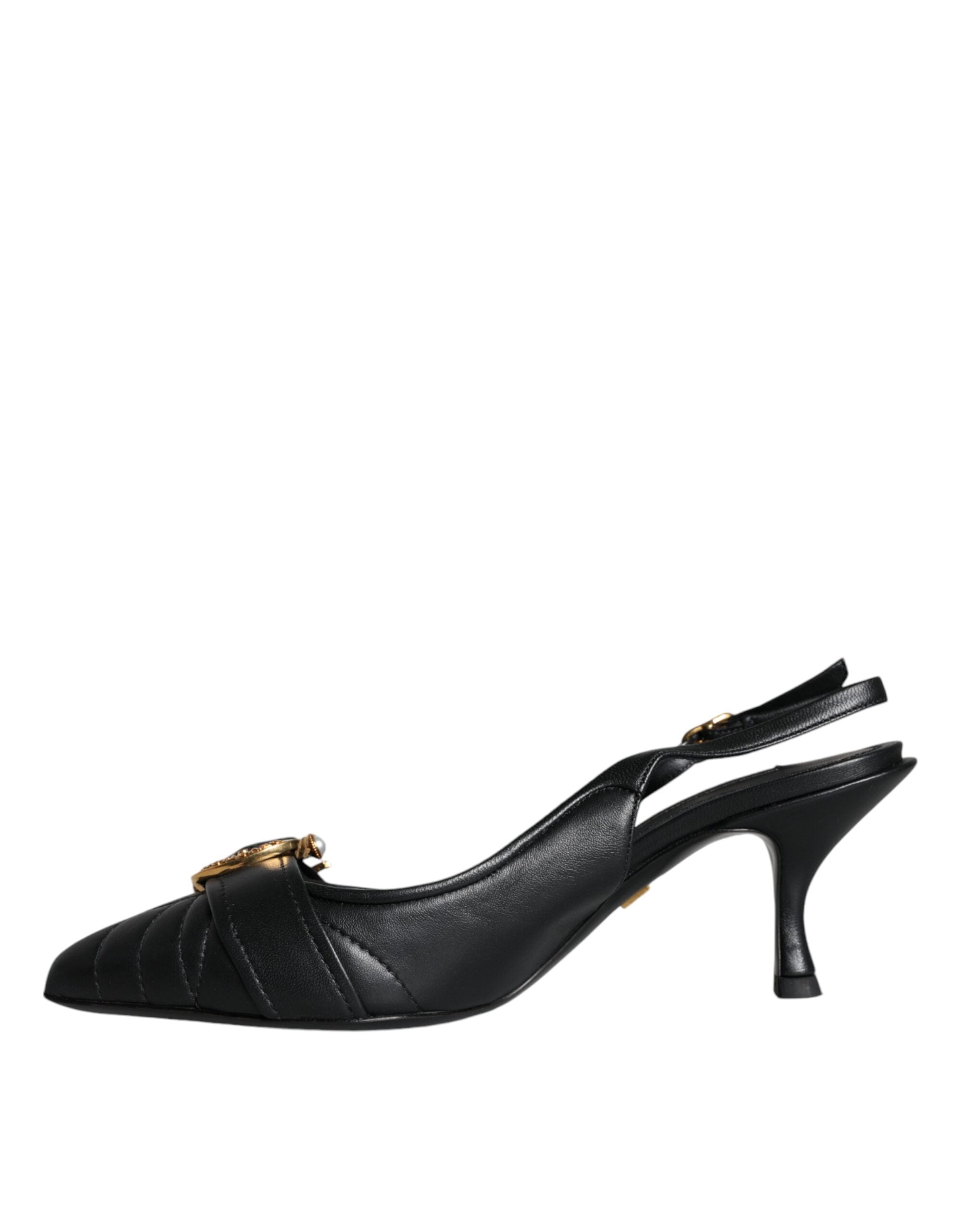Dolce & Gabbana Black Devotion Leather Heels Slingback Shoes (Pre-Owned)