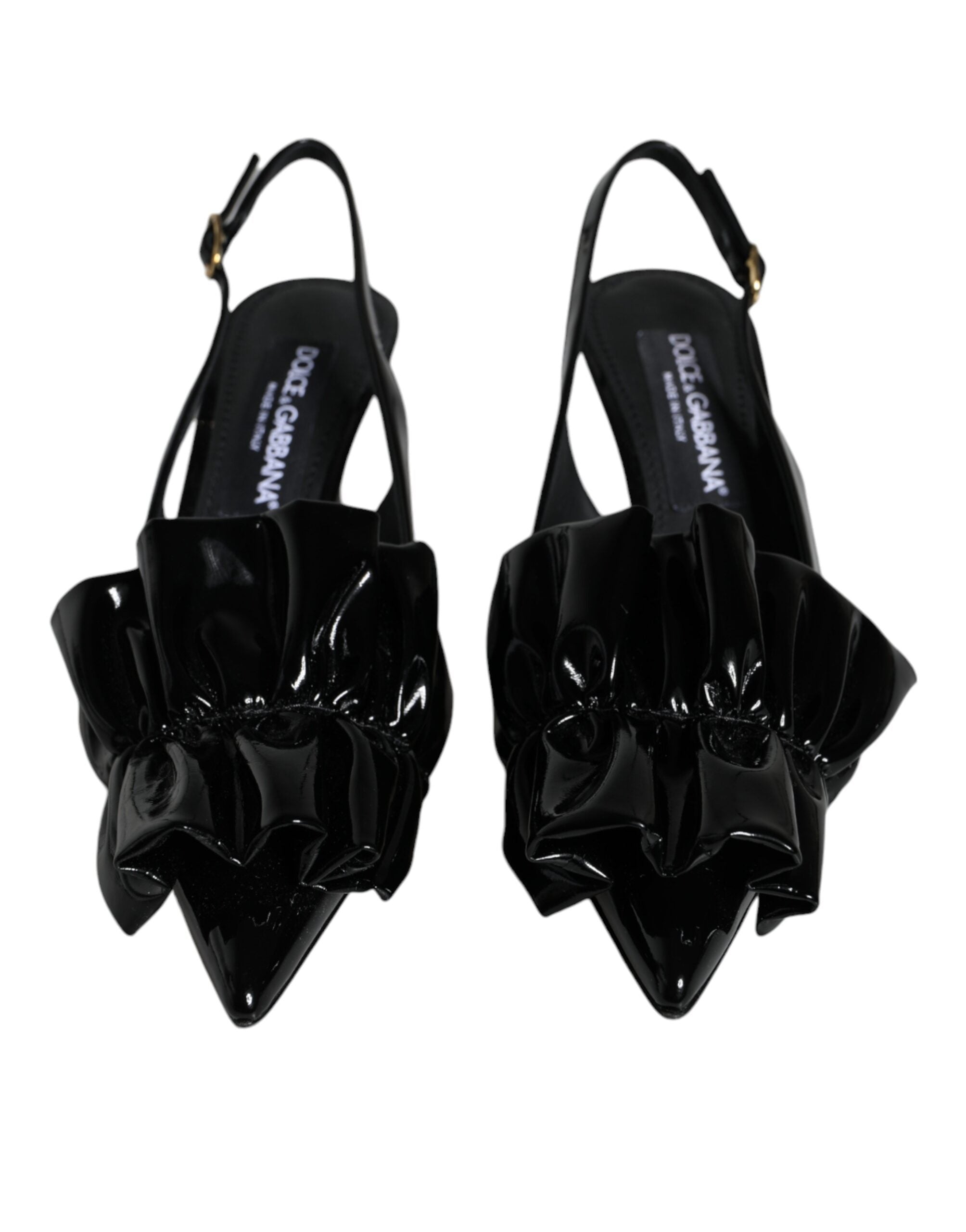 Dolce & Gabbana Black Patent Leather Heels Slingback Women's Shoes