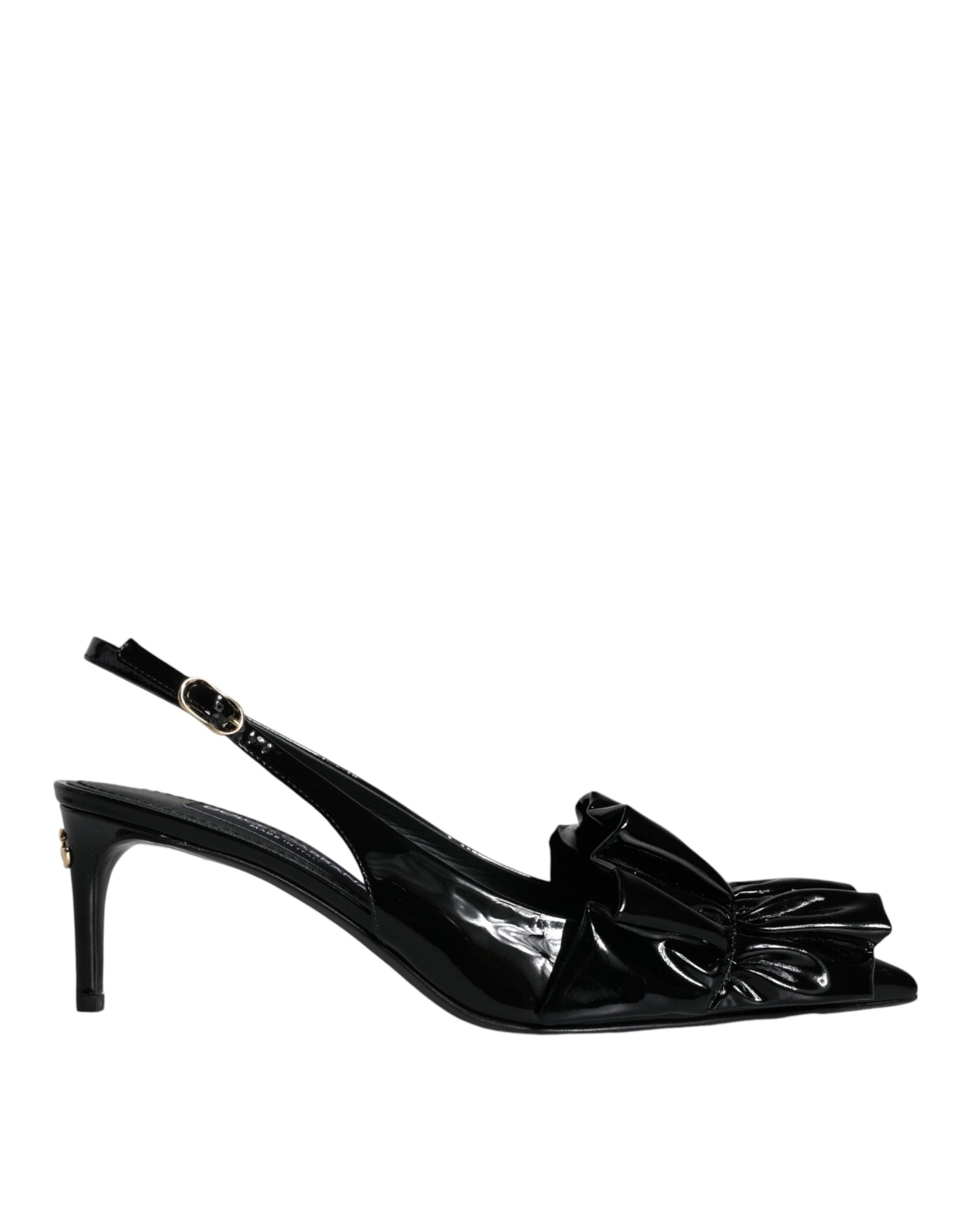 Dolce & Gabbana Black Patent Leather Heels Slingback Women's Shoes
