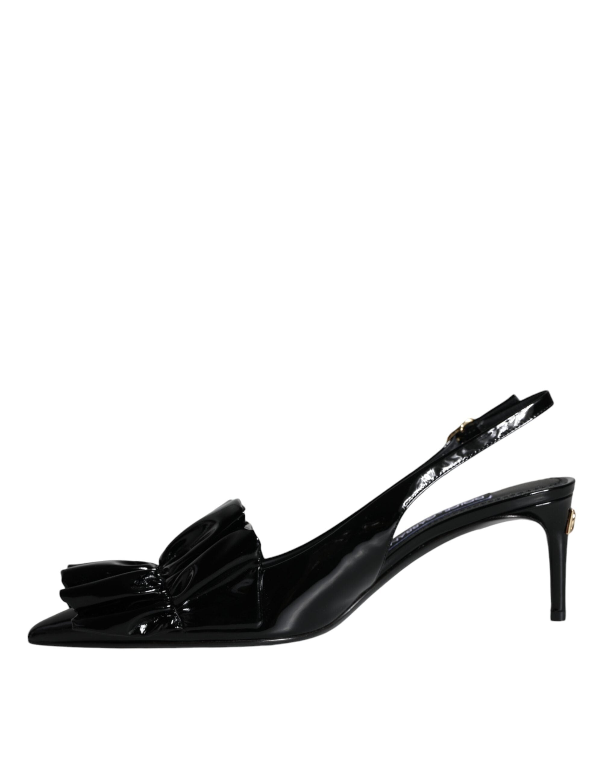 Dolce & Gabbana Black Patent Leather Heels Slingback Women's Shoes