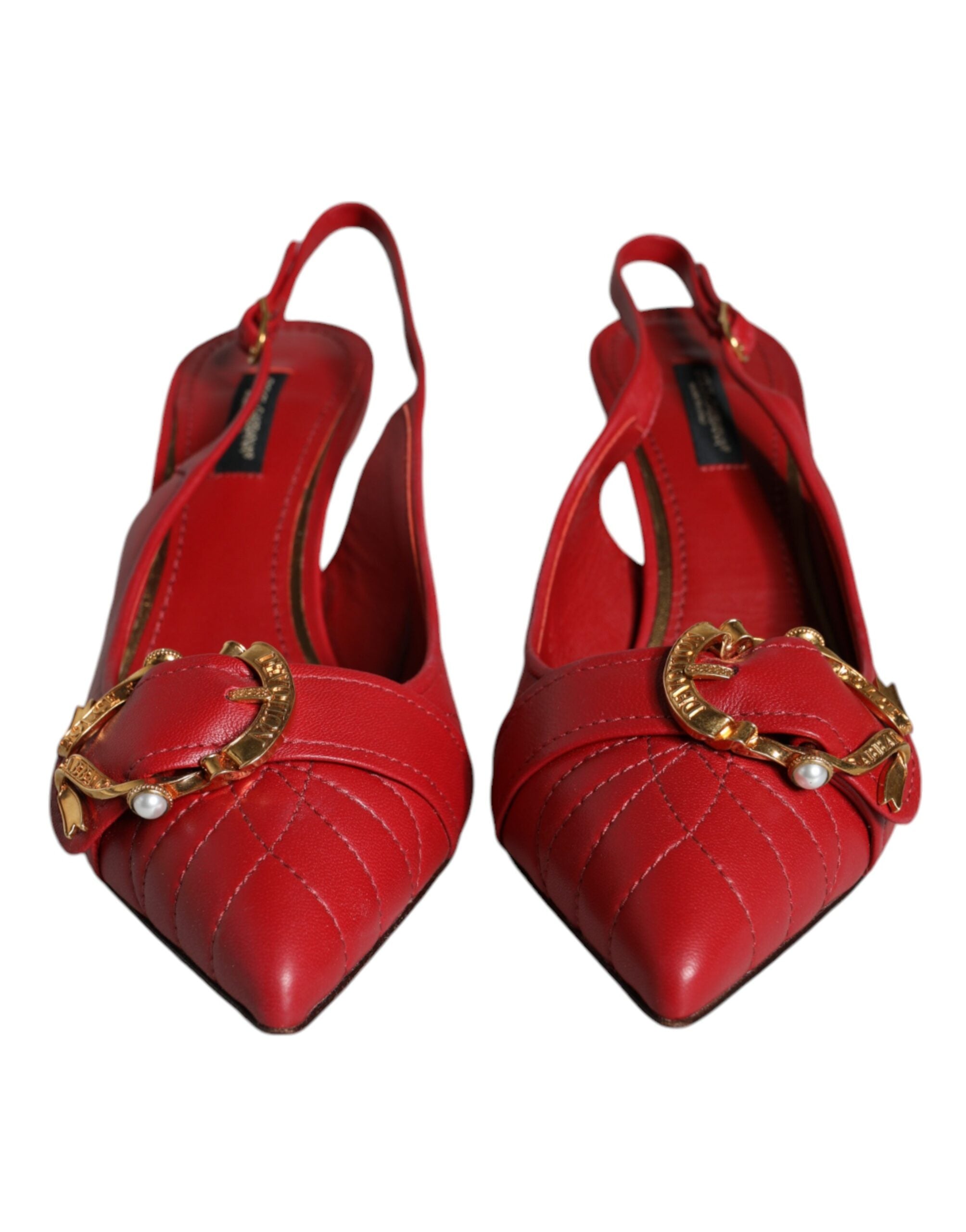 Dolce & Gabbana Red Devotion Leather Heels Slingback Women's Shoes