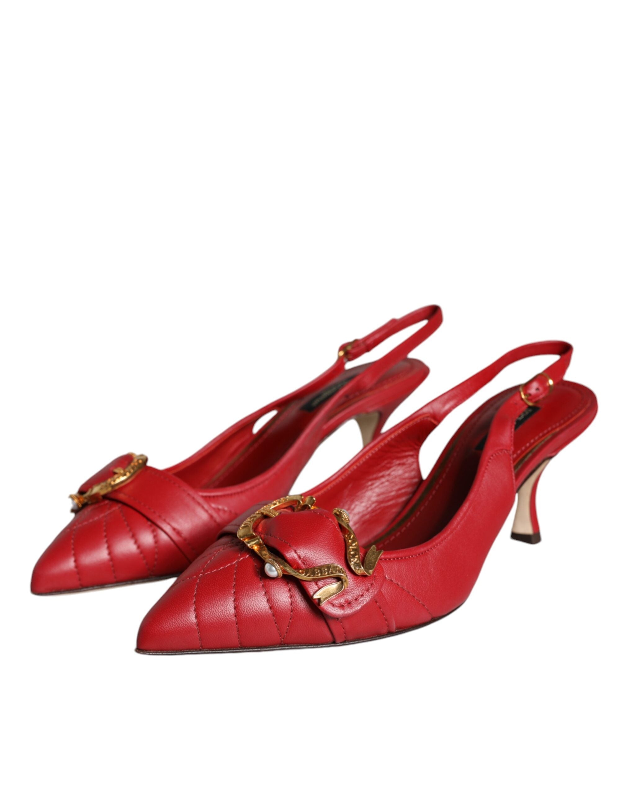 Dolce & Gabbana Red Devotion Leather Heels Slingback Women's Shoes