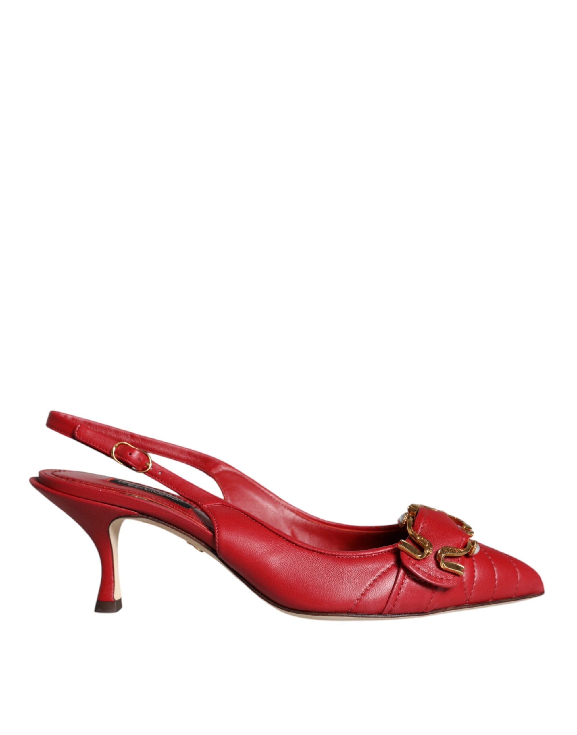 Dolce & Gabbana Red Devotion Leather Heels Slingback Women's Shoes