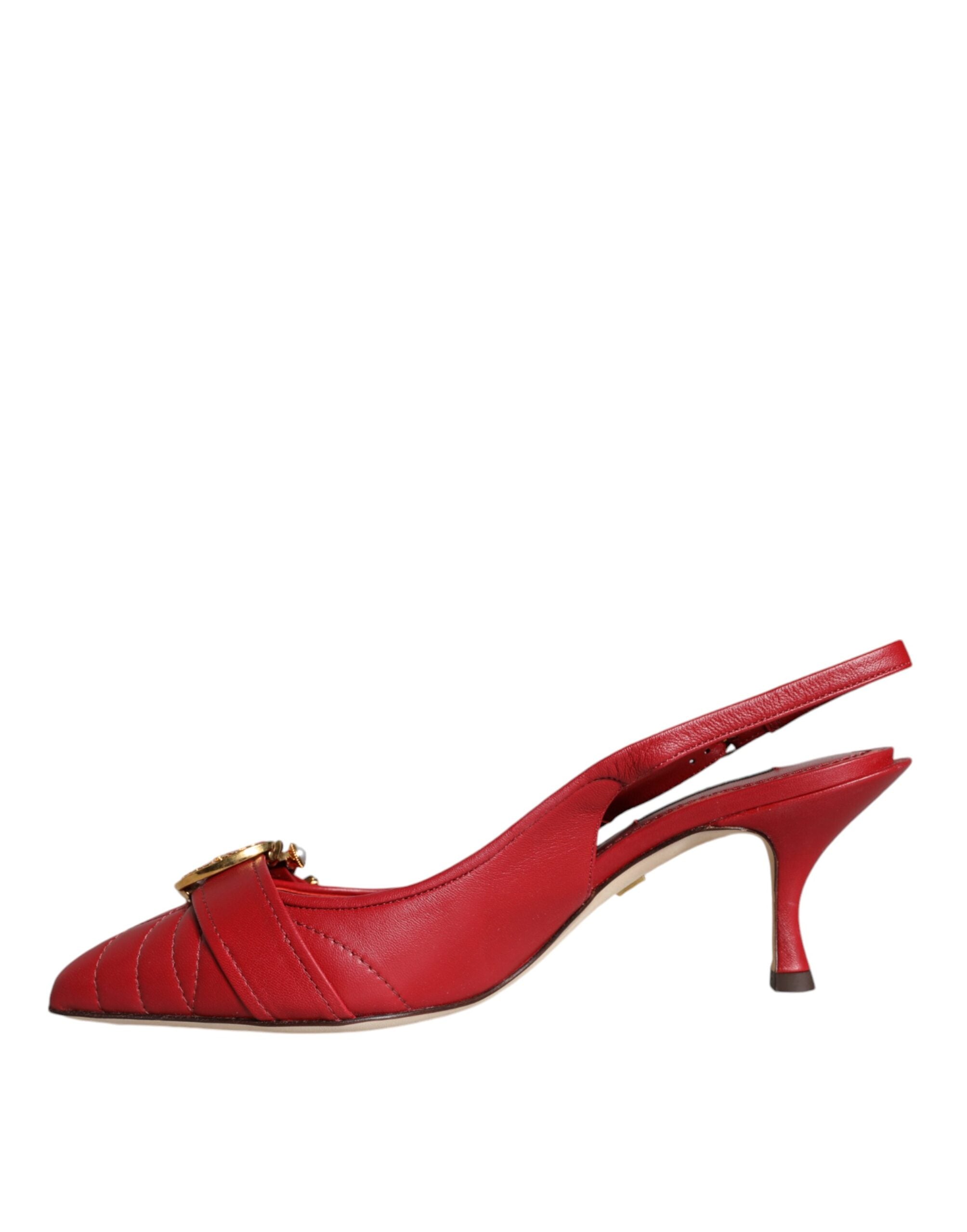 Dolce & Gabbana Red Devotion Leather Heels Slingback Women's Shoes