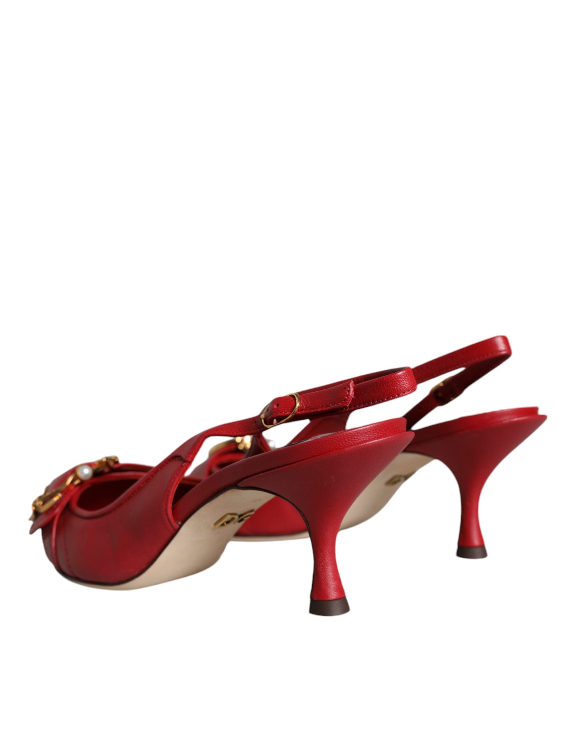 Dolce & Gabbana Red Devotion Leather Heels Slingback Women's Shoes