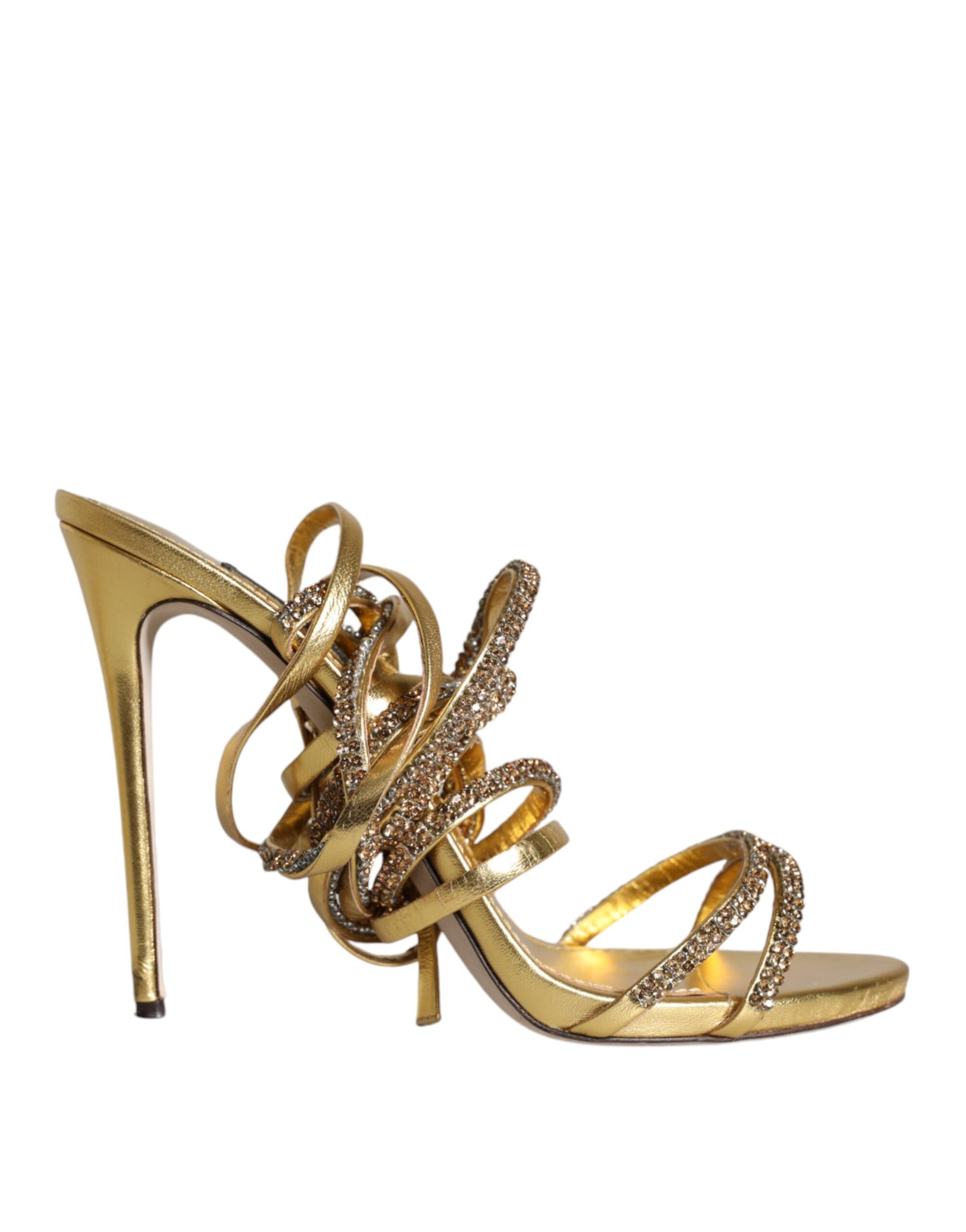 Dolce & Gabbana Gold Crystals Keira Heels Sandals Women's Shoes (Pre-Owned)