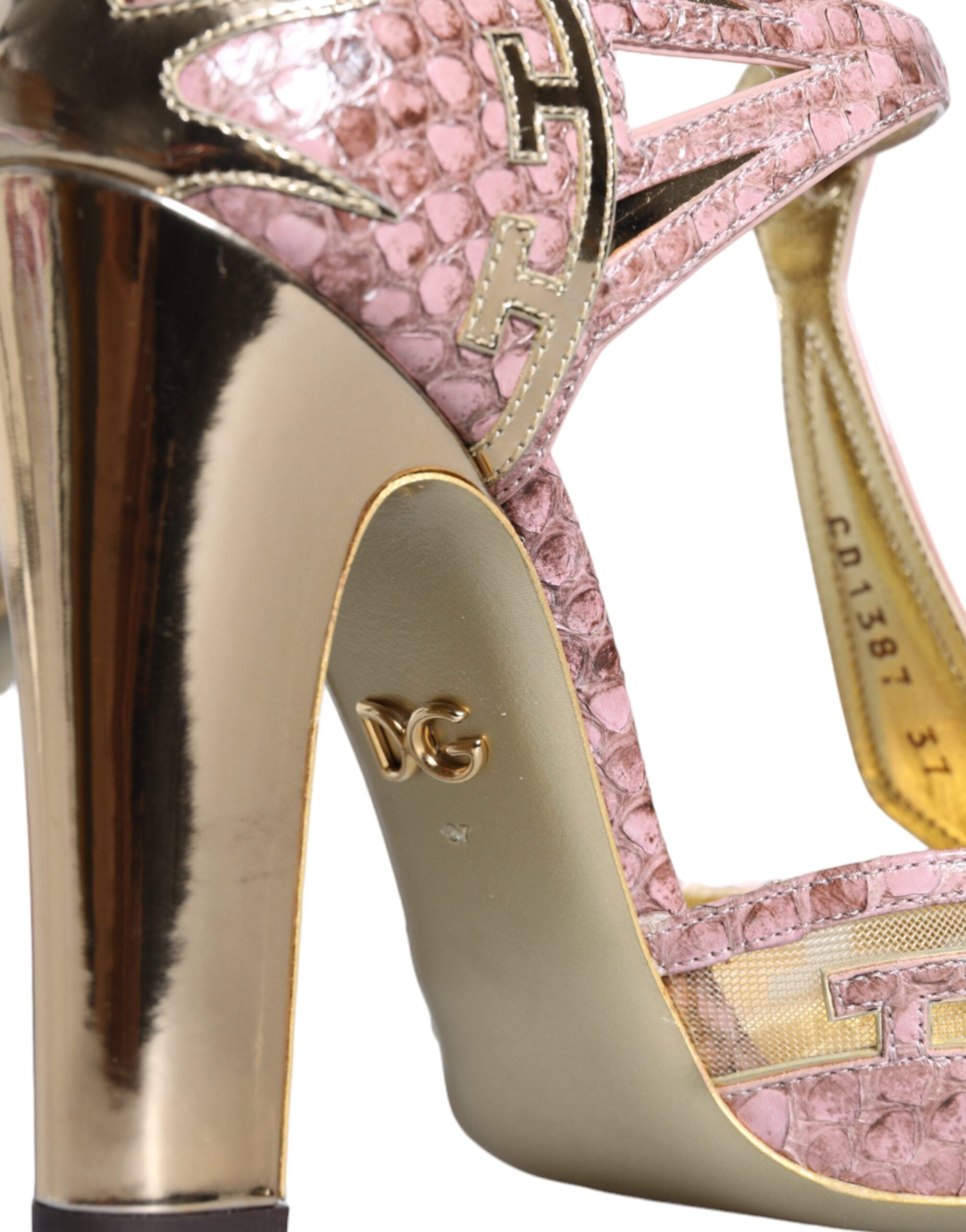 Dolce & Gabbana Pink Gold Leather Pumps T-strap Sandals Women's Shoes