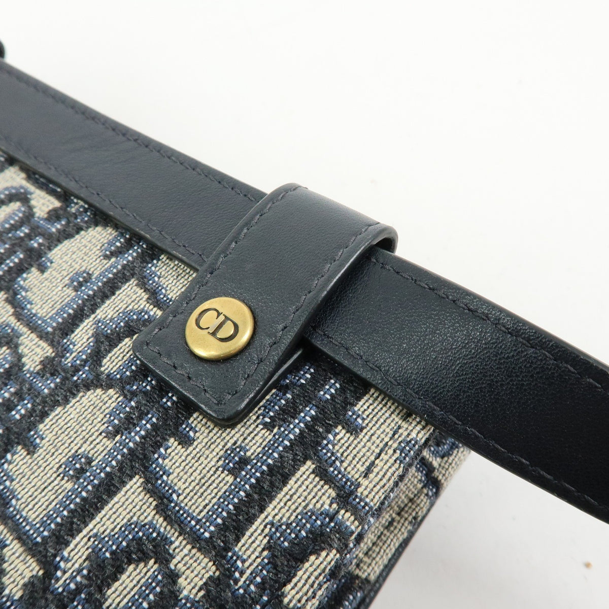 Christian Dior Saddle Belt Oblique Canvas Navy Canvas Handbag (Pre-Owned)