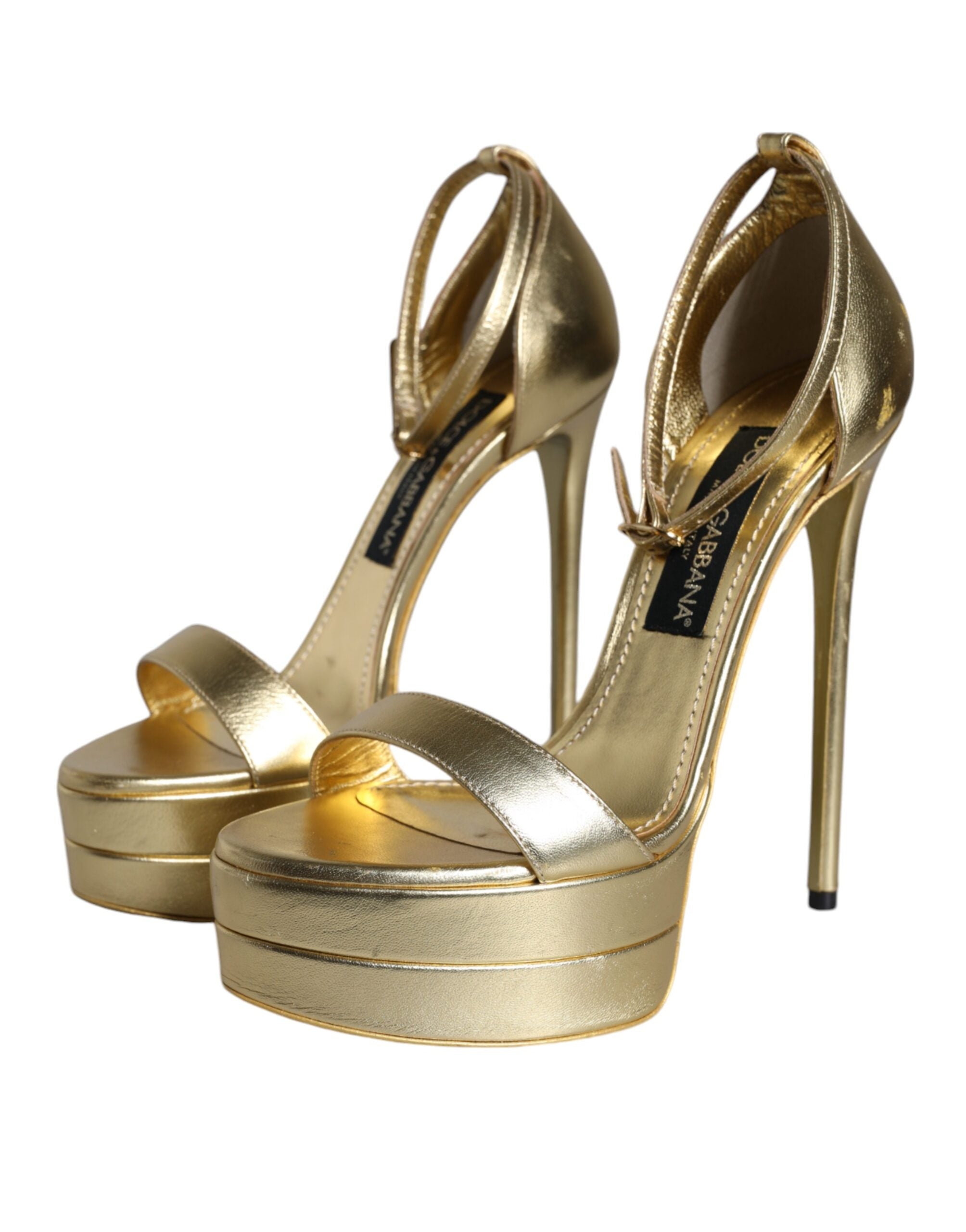 Dolce & Gabbana Gold Leather Platform Keira Sandals Women's Shoes (Pre-Owned)