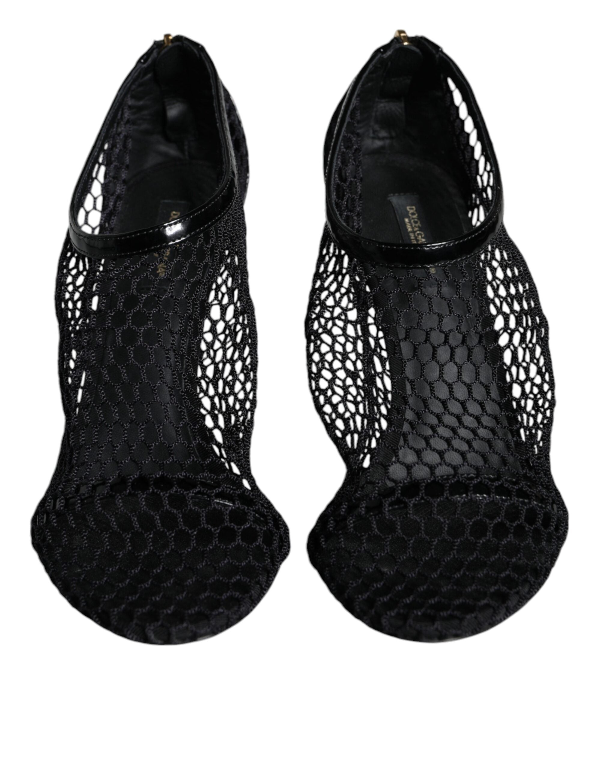 Dolce & Gabbana Black Mesh Leather Heels Keira Sandals Women's Shoes (Pre-Owned)
