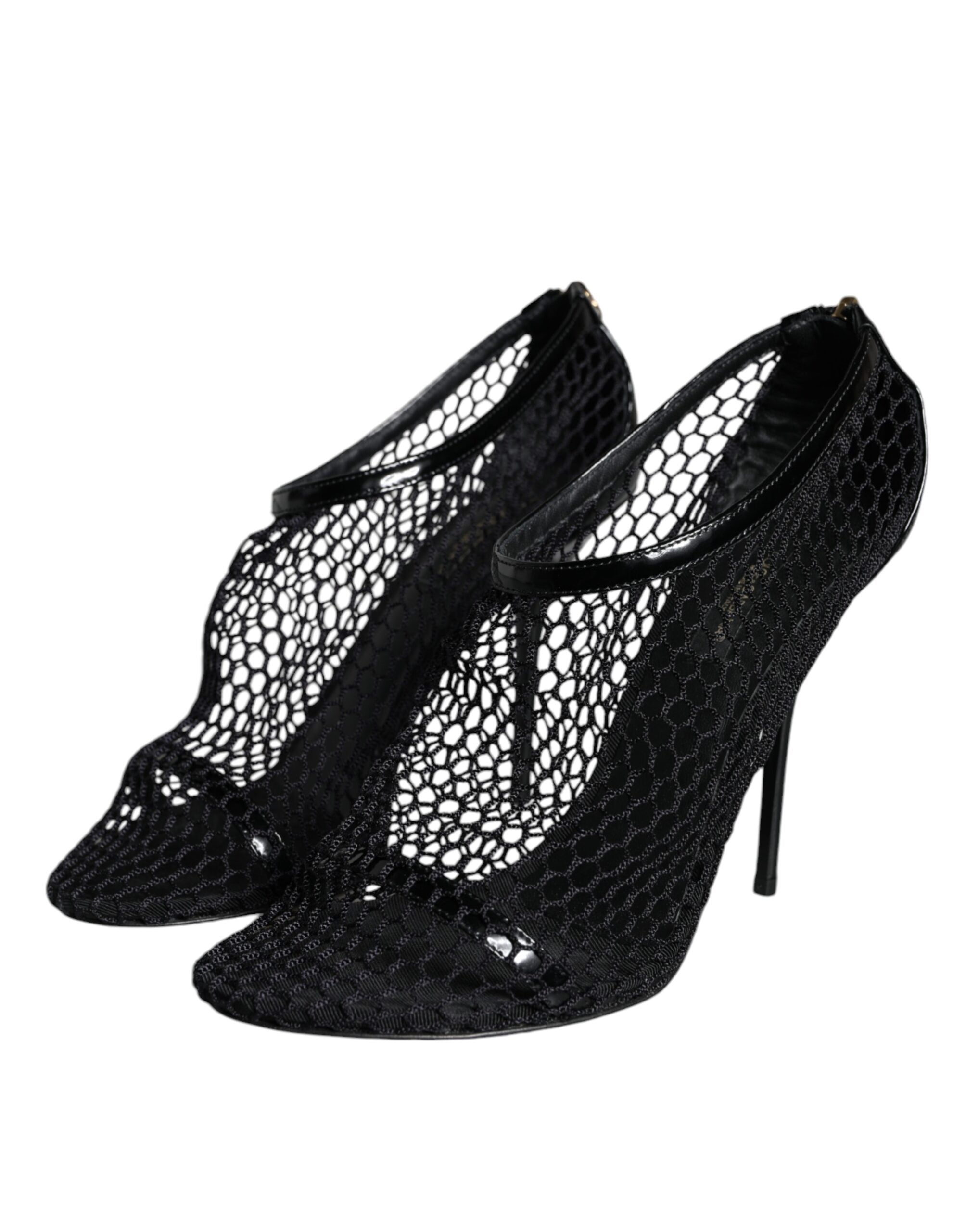 Dolce & Gabbana Black Mesh Leather Heels Keira Sandals Women's Shoes (Pre-Owned)