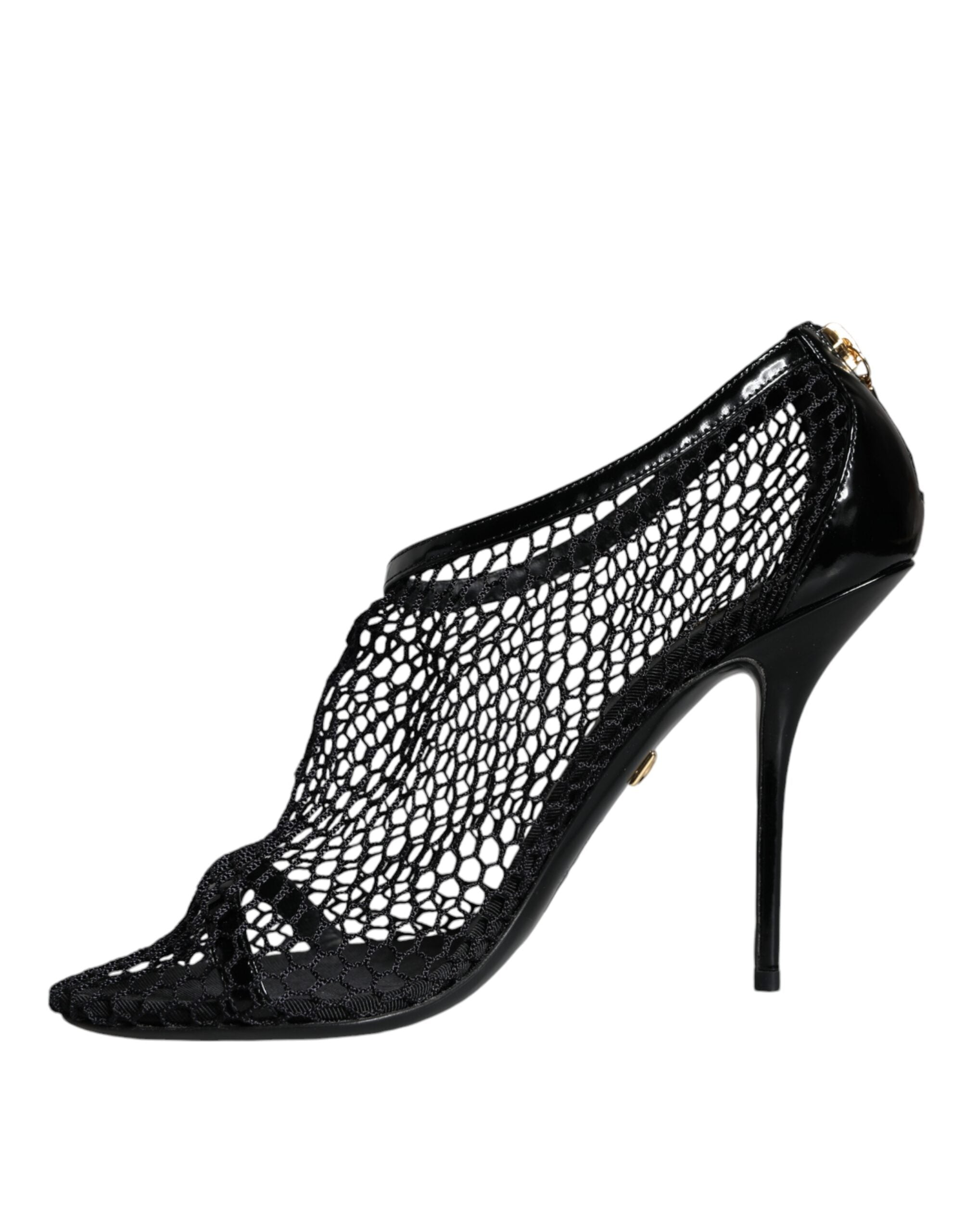 Dolce & Gabbana Black Mesh Leather Heels Keira Sandals Women's Shoes (Pre-Owned)