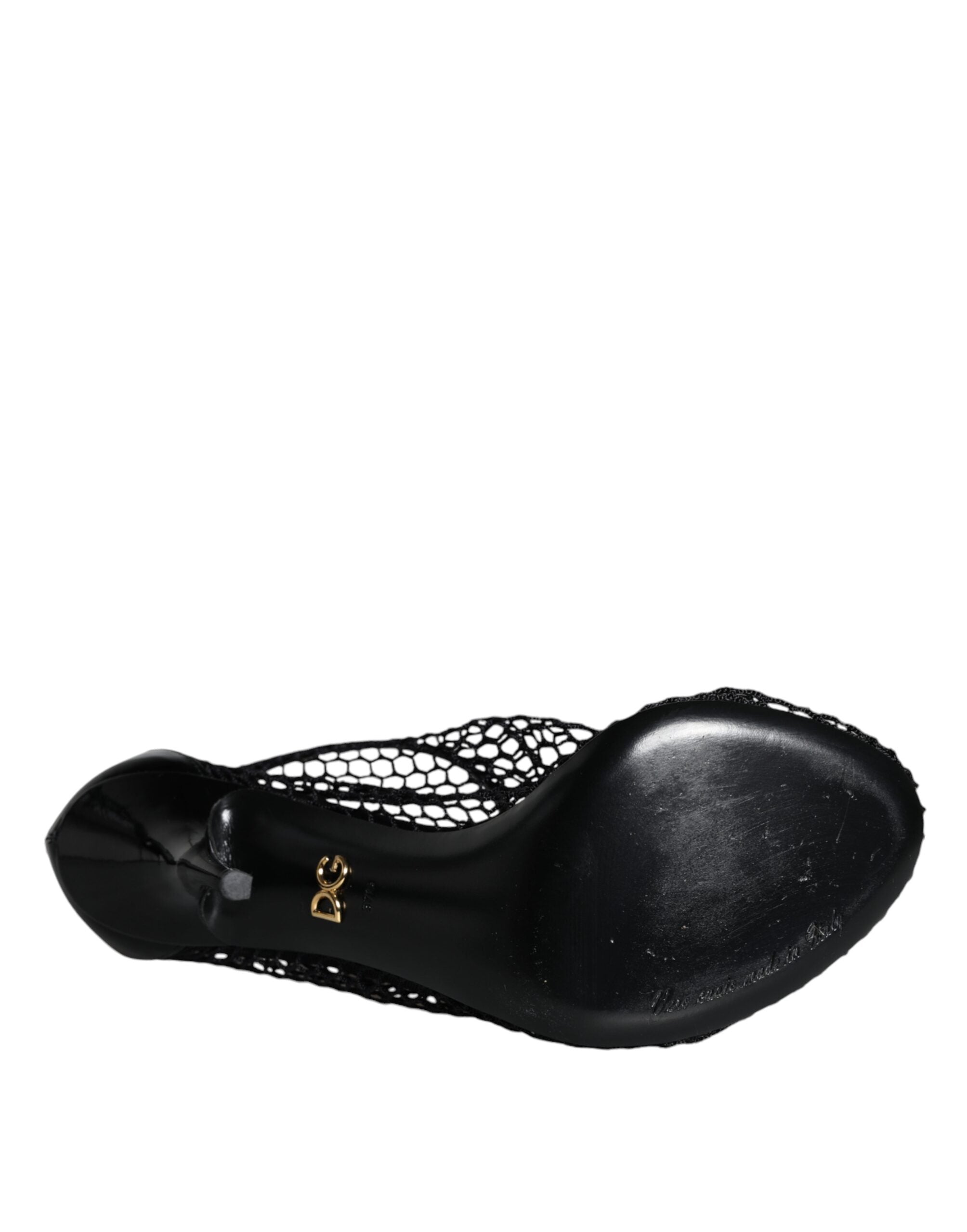 Dolce & Gabbana Black Mesh Leather Heels Keira Sandals Women's Shoes (Pre-Owned)