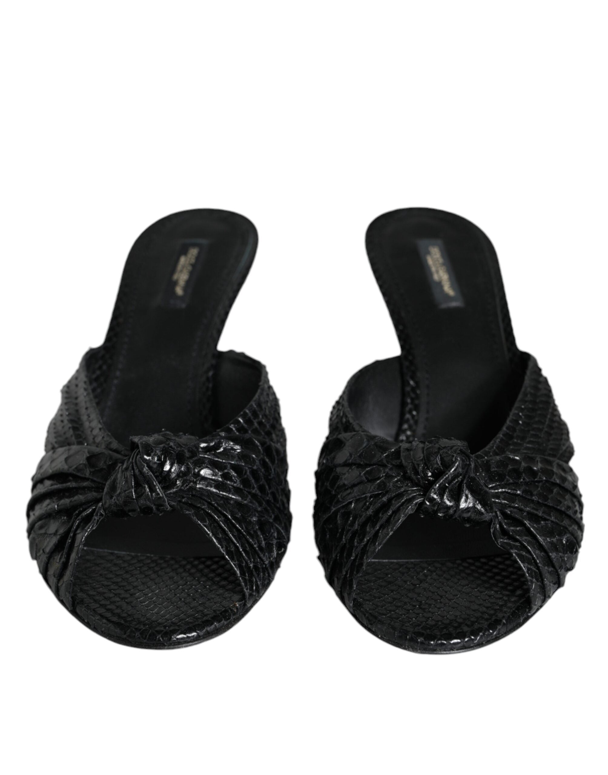 Dolce & Gabbana Black Leather Heels Slides Sandals Women's Shoes