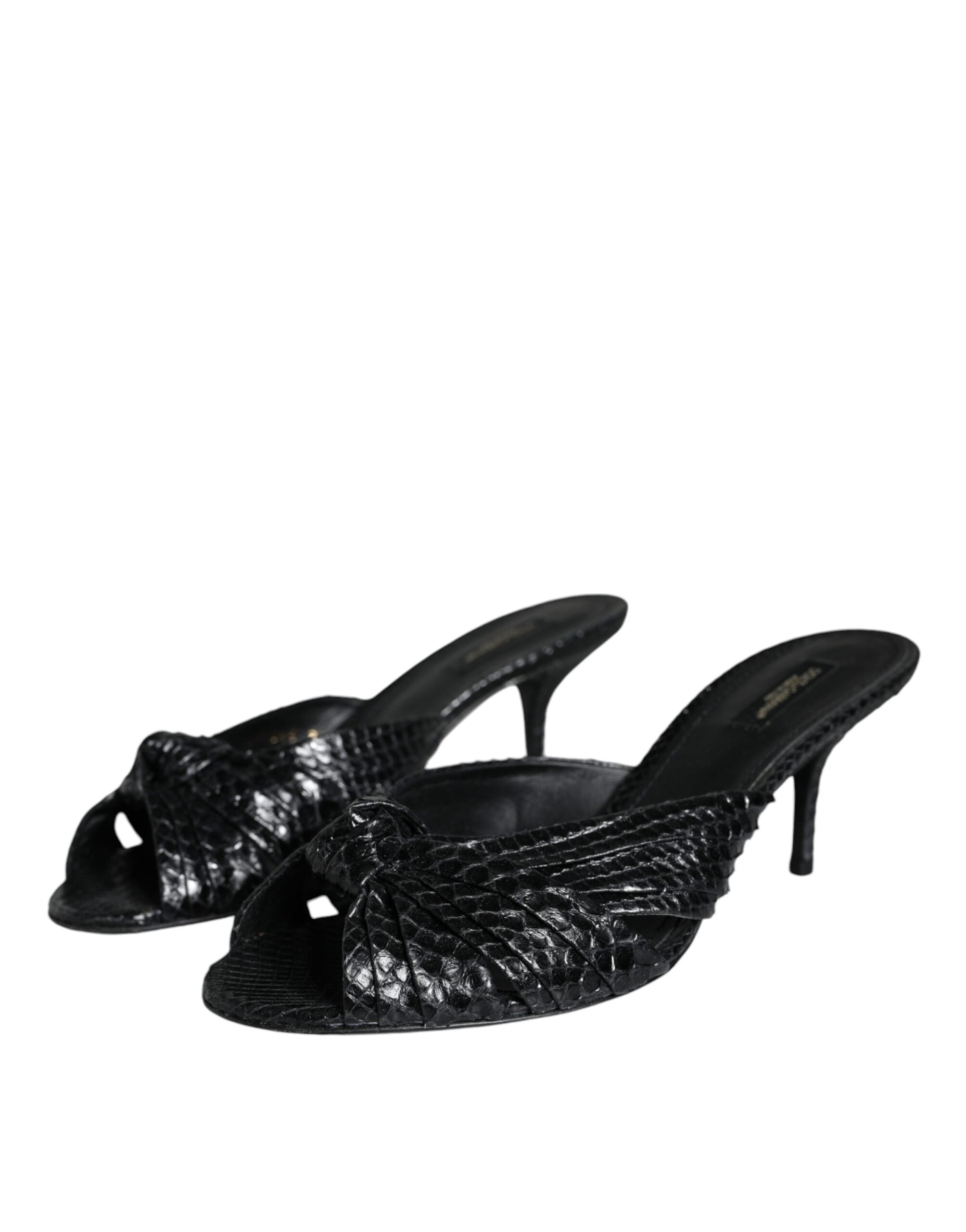 Dolce & Gabbana Black Leather Heels Slides Sandals Women's Shoes